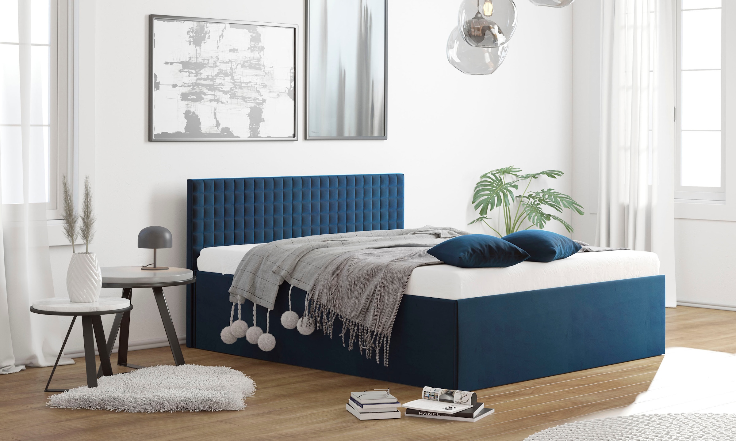 Polsterbett, B:208cm L:210cm, blau, WESTFALIA SCHLAFKOMFORT, Betten, mit Bettkasten bei Ausführung mit Matratze