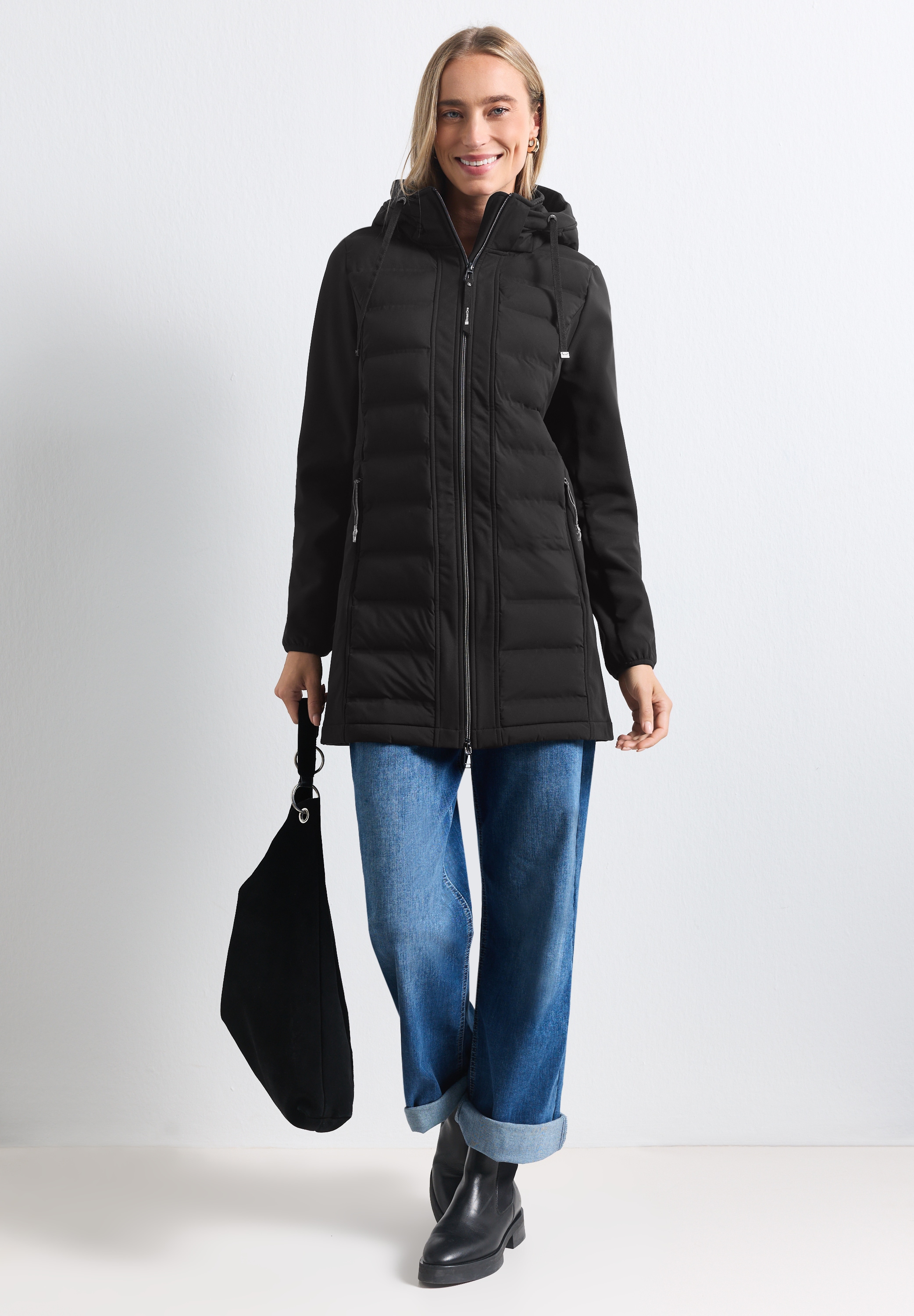 STREET ONE Softshelljacke mit Kapuze mit Tunnelzug im Bund zum Taillieren