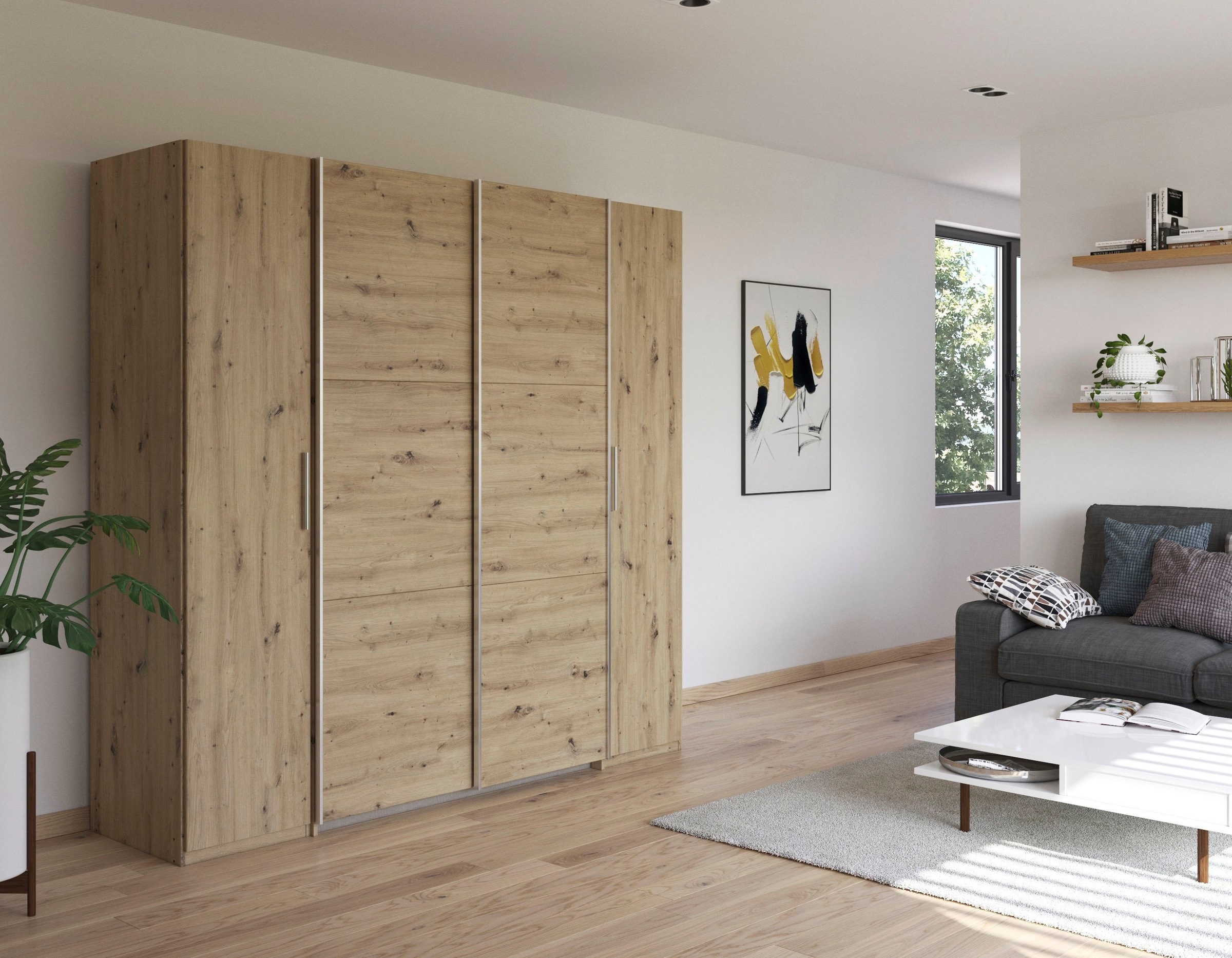 rauch Schwebetürenschrank "Kleiderschrank Drehtürenschrank Schrank Garderobe KRONACH" in 3 Ausstattungen BASIC/CLASSIC/PREMIUM, Breiten 225/268/311/354 cm, mit Dreh- und Schwebetüren und vielen Einlegeböden MADE IN GERMANY