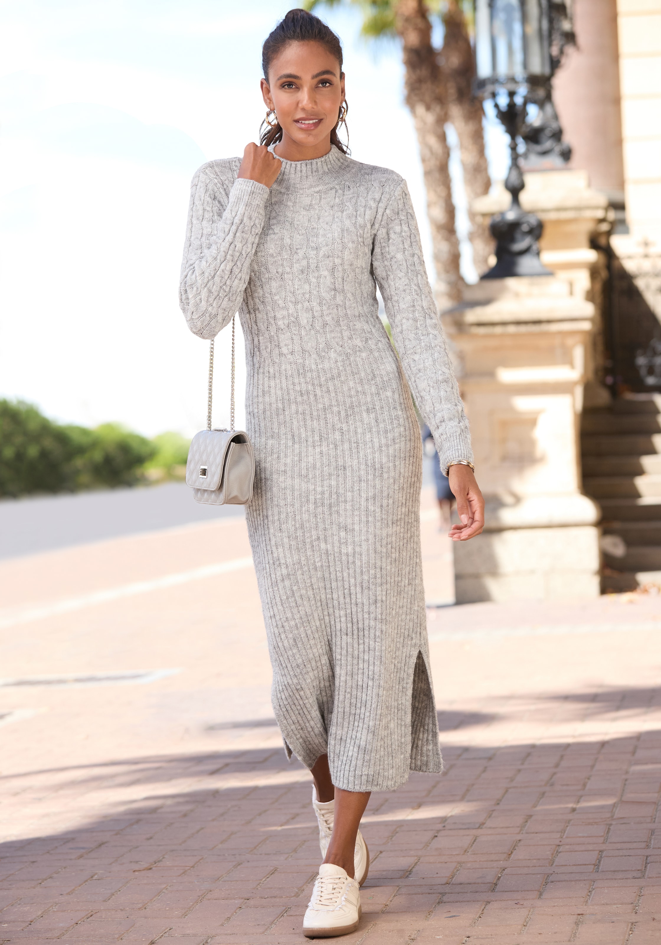 LASCANA Strickkleid, mit Zopfmuster, figurbetont, Pulloverkleid, herbstlich