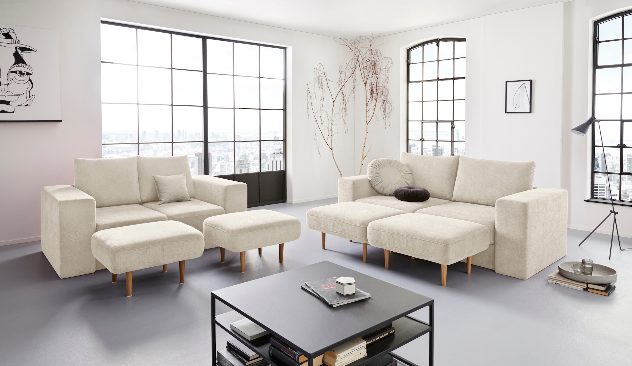 wird mit 3-Sitzer by »Looksv«, Hockern Wolfgang LOOKS | Sofa kaufen Sofa Joop 2 Verwandlungssofa: BAUR aus