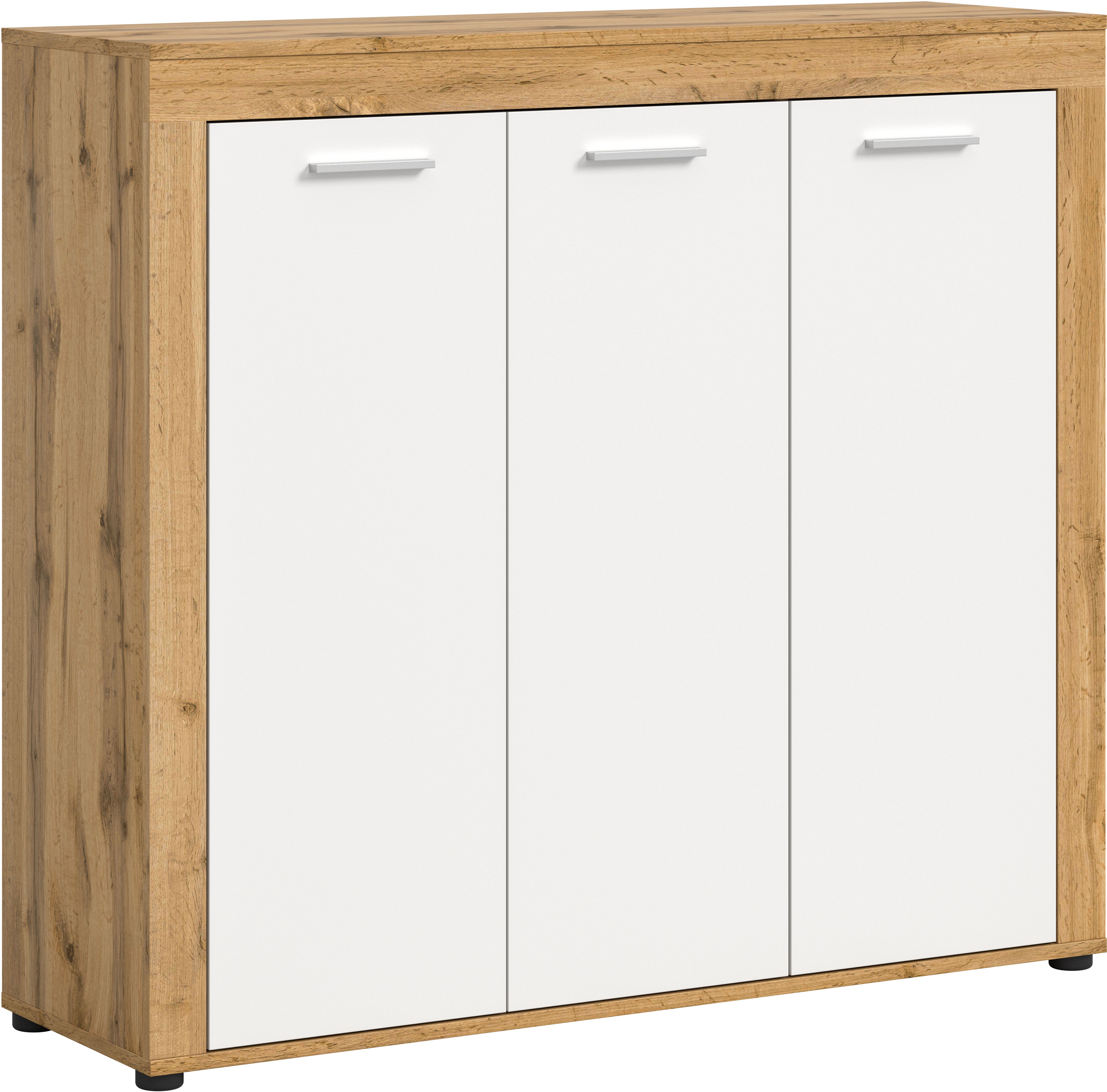 OTTO home Schuhschrank "AOSTA, Höhe 108cm, 3 Türen, 10 Einlegeböden, 12 Fächer" in verschiedenen Farbausführungen erhältlich, individuell kombinierbar, Kommode, Schrank, Sideboard, Flurkommode, Anrichte, Garderobenschrank