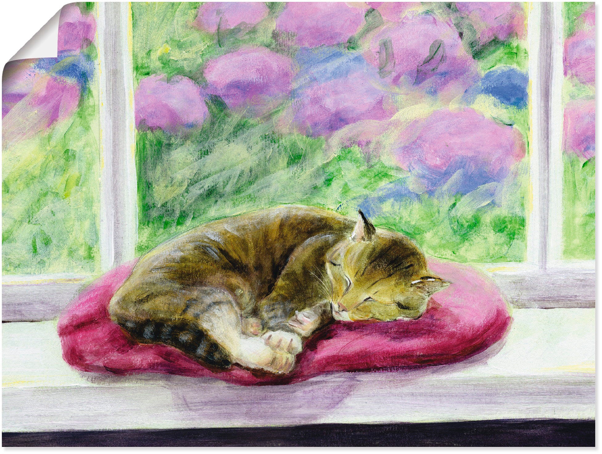 Artland Wandbild "Katze auf Gartenfensterbank", Haustiere, (1 St.), als Poster, Wandaufkleber in verschied. Größen