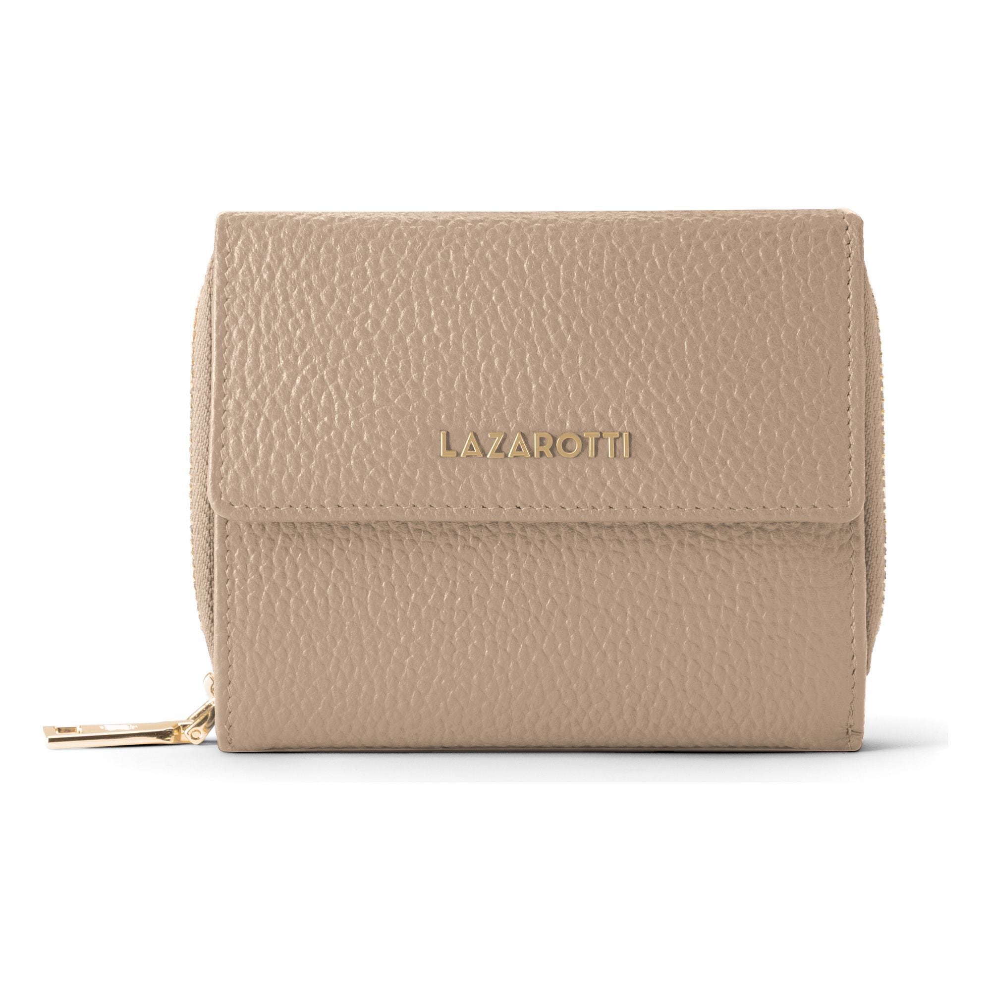 "Geldbörse LAZAROTTI ""Bologna Leather Zip-Around Geldbörse Leder 12 cm"", Damen, beige, Leder, Kleinlederwaren"