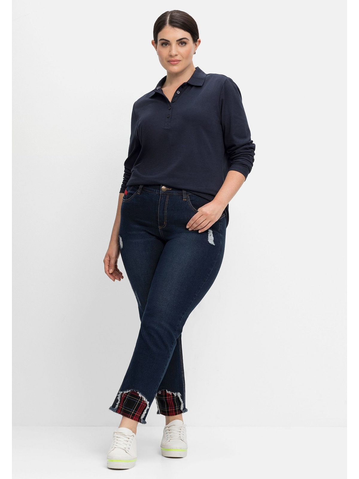 Sheego Langarmshirt »Große Größen«, mit kurzer Knopfleiste, in feiner  Melange online kaufen | BAUR