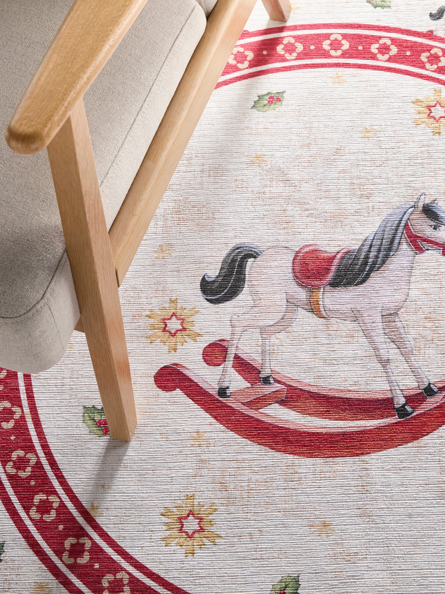 Villeroy & Boch Teppich »Toy's Deleight Limited Edition Rocking Horse«, rund, 3 mm Höhe, Limited Edition, Weihnachten, Wohnzimmer, Baumrock, Waschbar, Rund