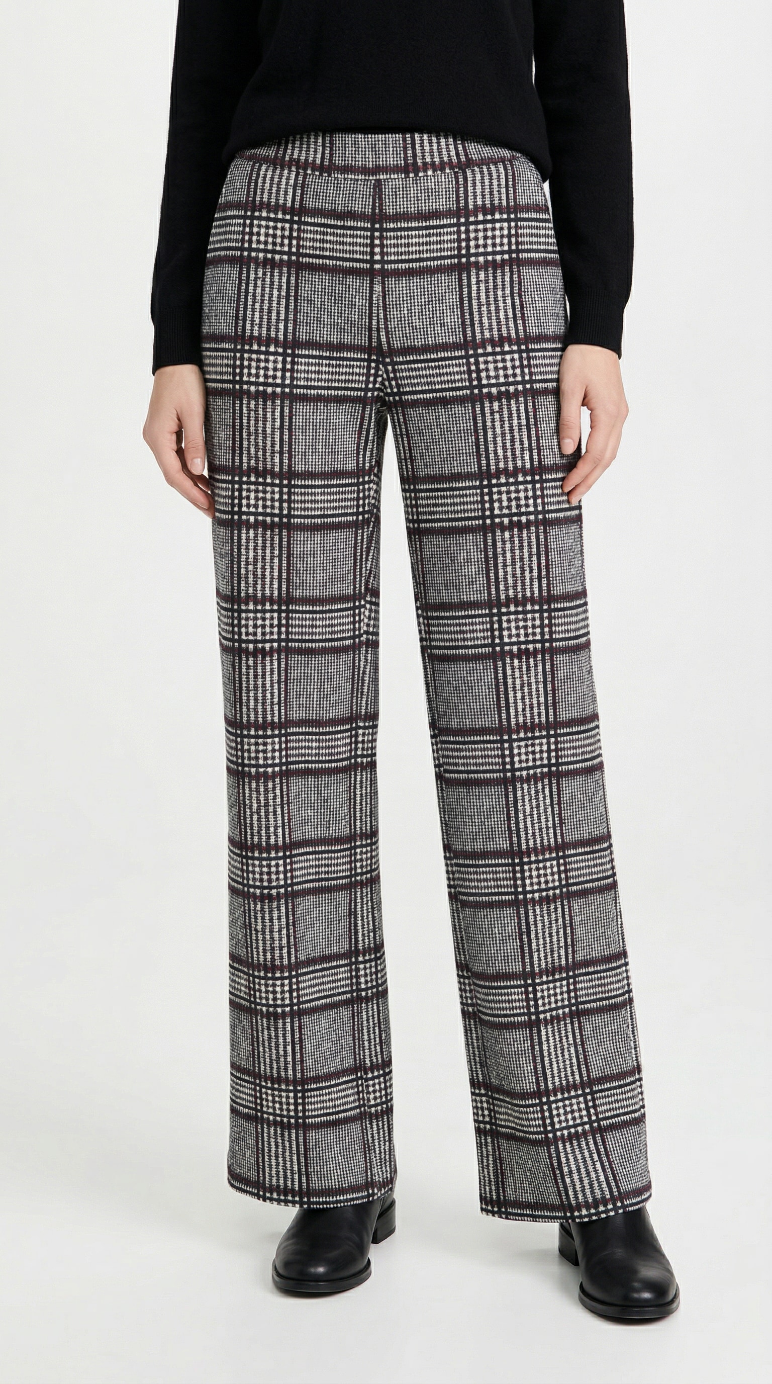 Stoffhose MAC "CHIARA", Damen, Gr. 36, Länge 30, burgundy check, Web, Obermaterial: 90% Polyester, 10% Elasthan, bedruckt, weit knöchellang, Hosen Stoffhose, Sommerhose mit All-Over Print