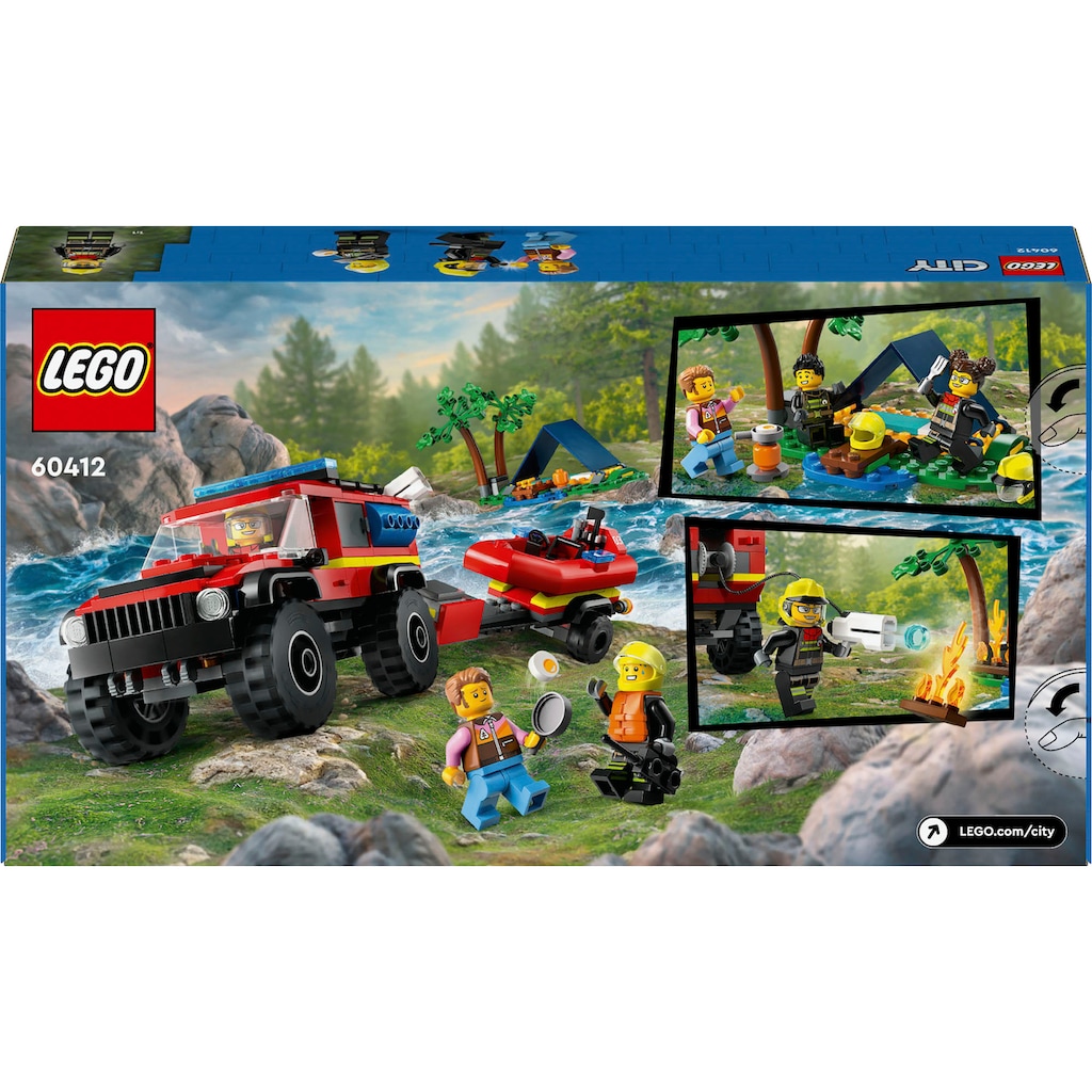 LEGO® Konstruktionsspielsteine »Feuerwehrgeländewagen mit Rettungsboot (60412), LEGO City«, (301 St.), Made in Europe