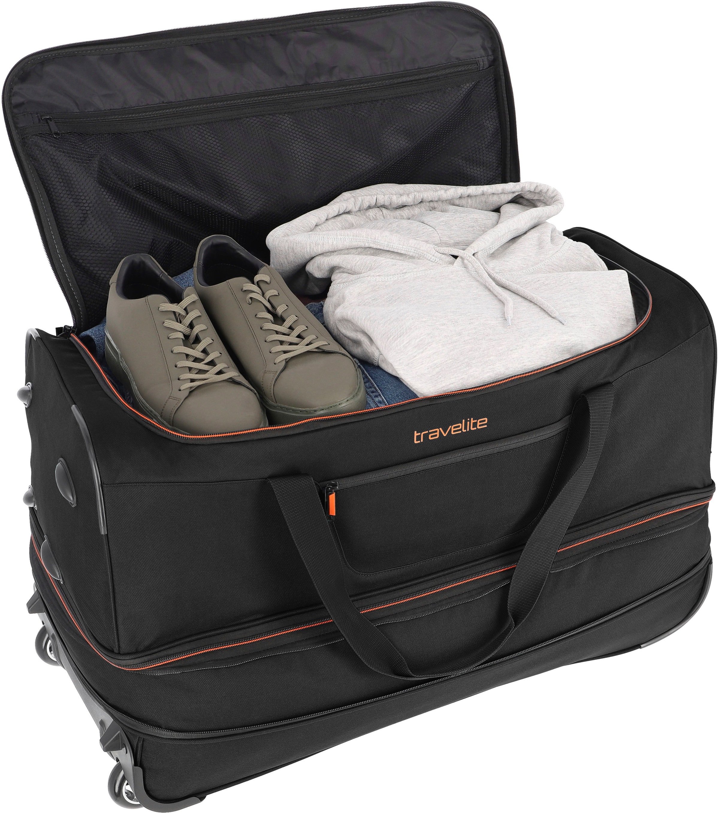 travelite Reisetasche »BASICS, 70 cm«, Duffle Bag Sporttasche mit Trolleyfunktion und Volumenerweiterung