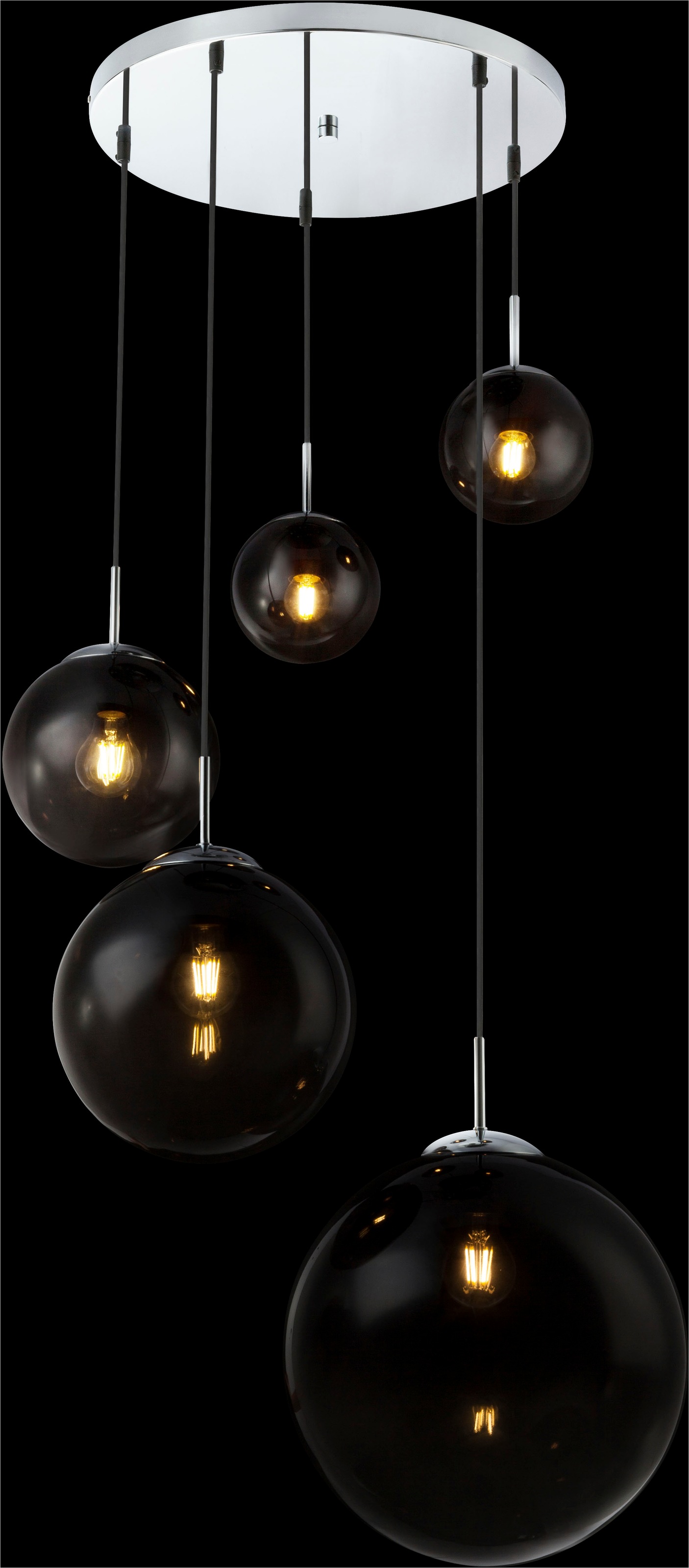 GLOBO LIGHTING Hängeleuchte »VARUS« E27 1 Stk. Verchromte Hängeleuchte mit 5 Glas-Kugeln, Höhe kürzbar