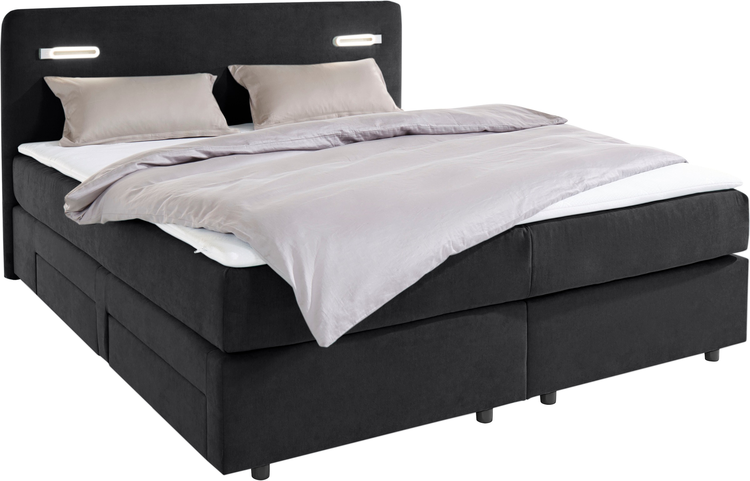 INOSIGN Boxbett »Luan«, Schubkästen, LED-Beleuchtung und Topper, in Breite 120 cm und 180 cm