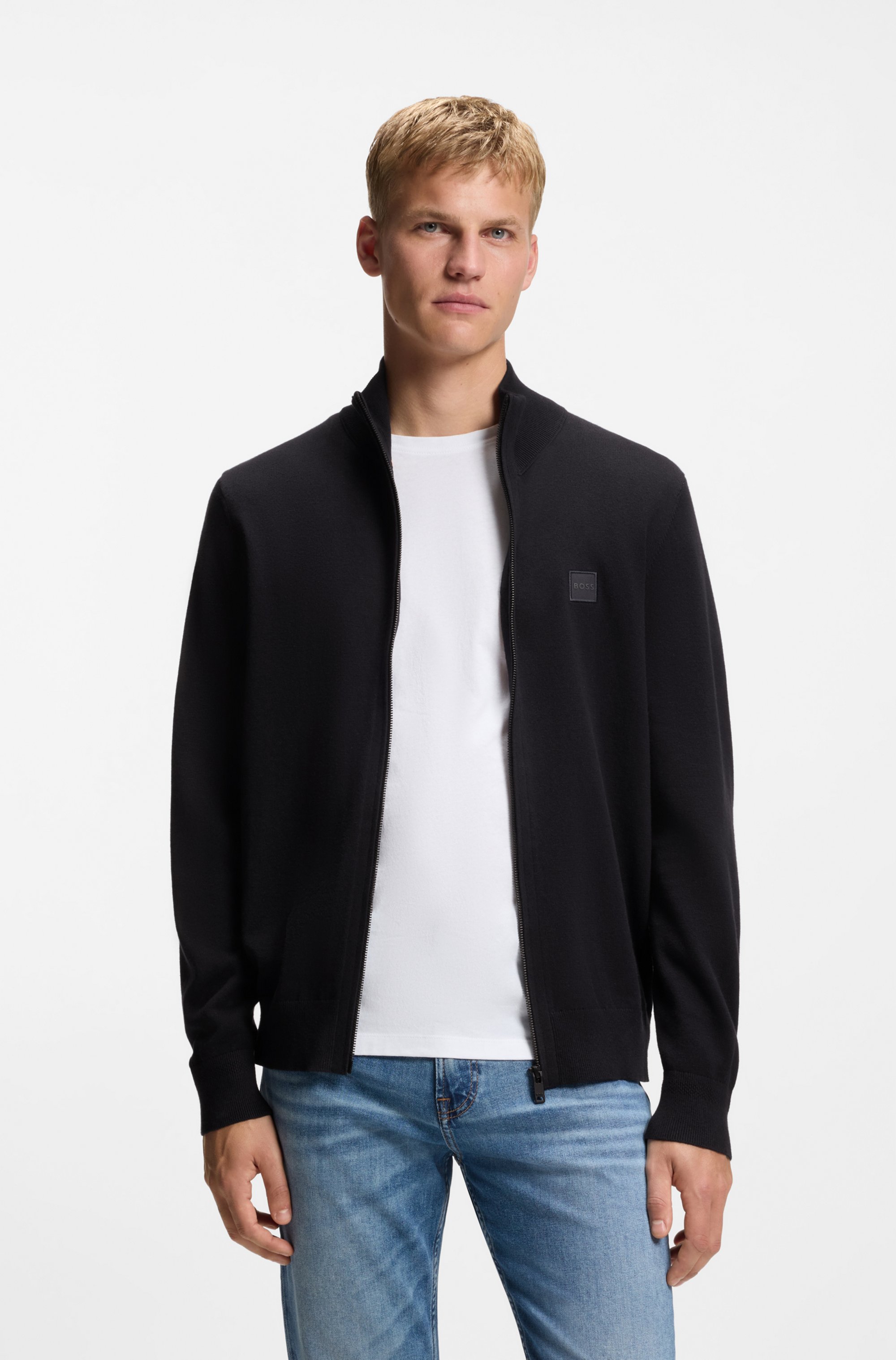 BOSS ORANGE Strickjacke "Kanozip Full Zip Cardigan" mit Reißverschluss
