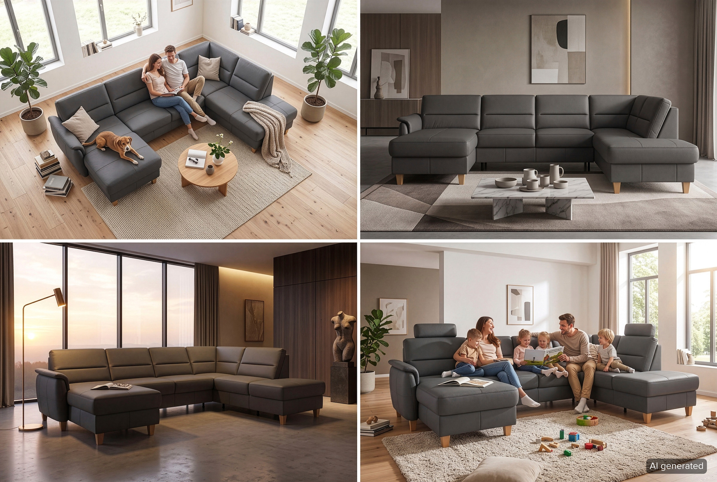 Home affaire Wohnlandschaft »Palmera U-Form, B: 308 cm, große Stoff + Leder Auswahl« optional Schlaffunktion & Bettkasten, Federkern, XXL-Wohnlandschaft