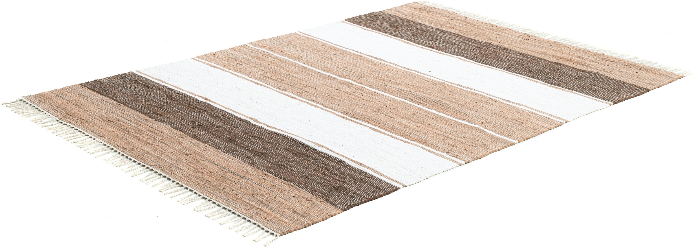 THEKO Teppich »Stripe Cotton«, rechteckig, 5 mm Höhe, Flachgewebe, gestreift, reine Baumwolle, handgewebt, mit Fransen