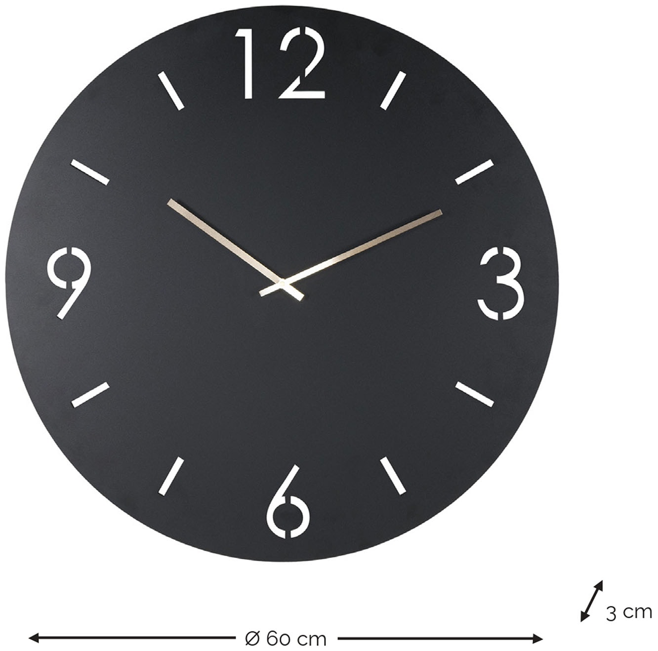 SPINDER DESIGN Uhr, Ø 60cm, Quarzuhr, 12 Ziffern, grau, B:60cm H:60cm T:3cm, Wanduhren, Champagnerfarbene Hände