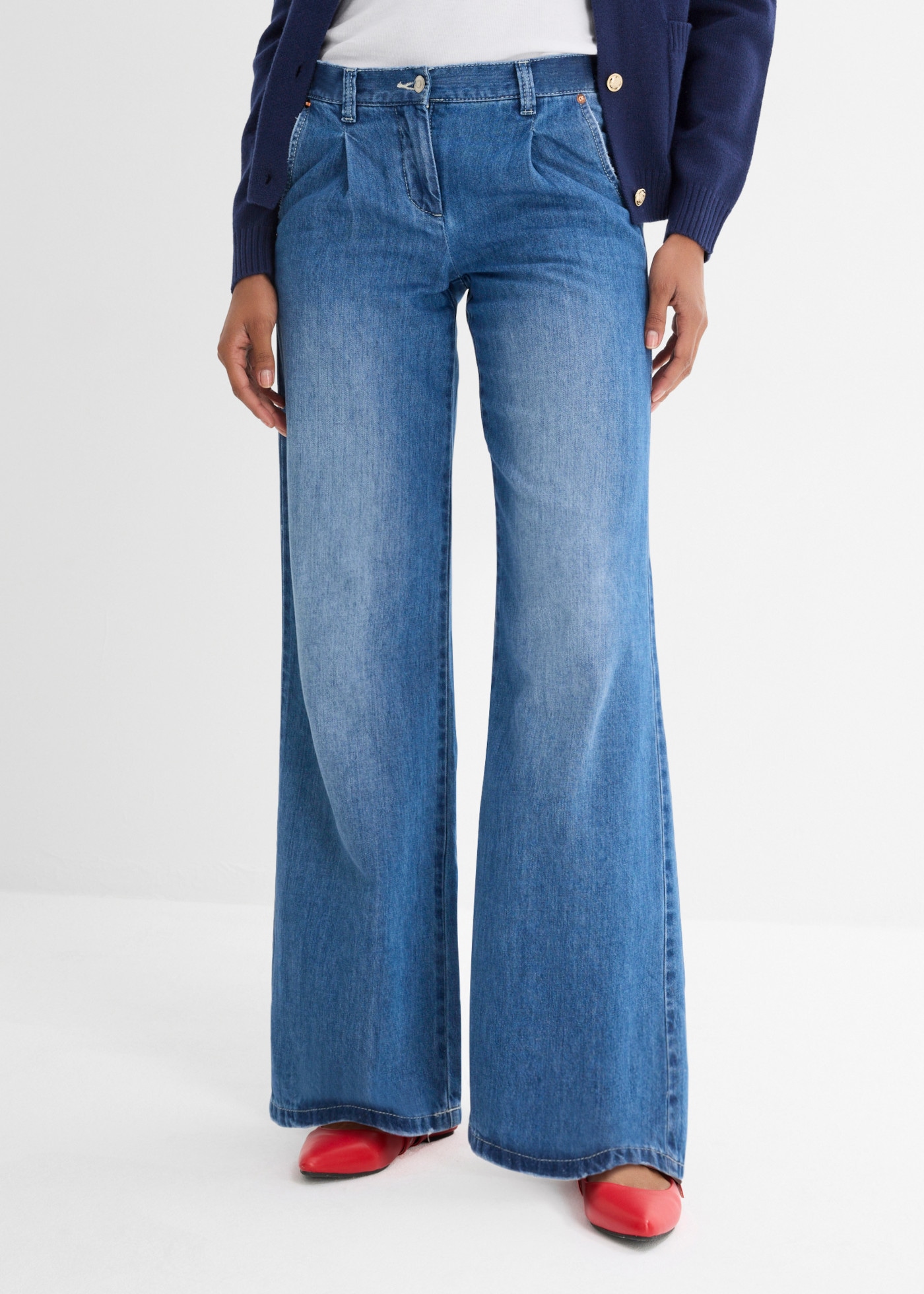 bonprix Weite Jeans lockerer Schnitt, mittlerer Bund, weite Passform