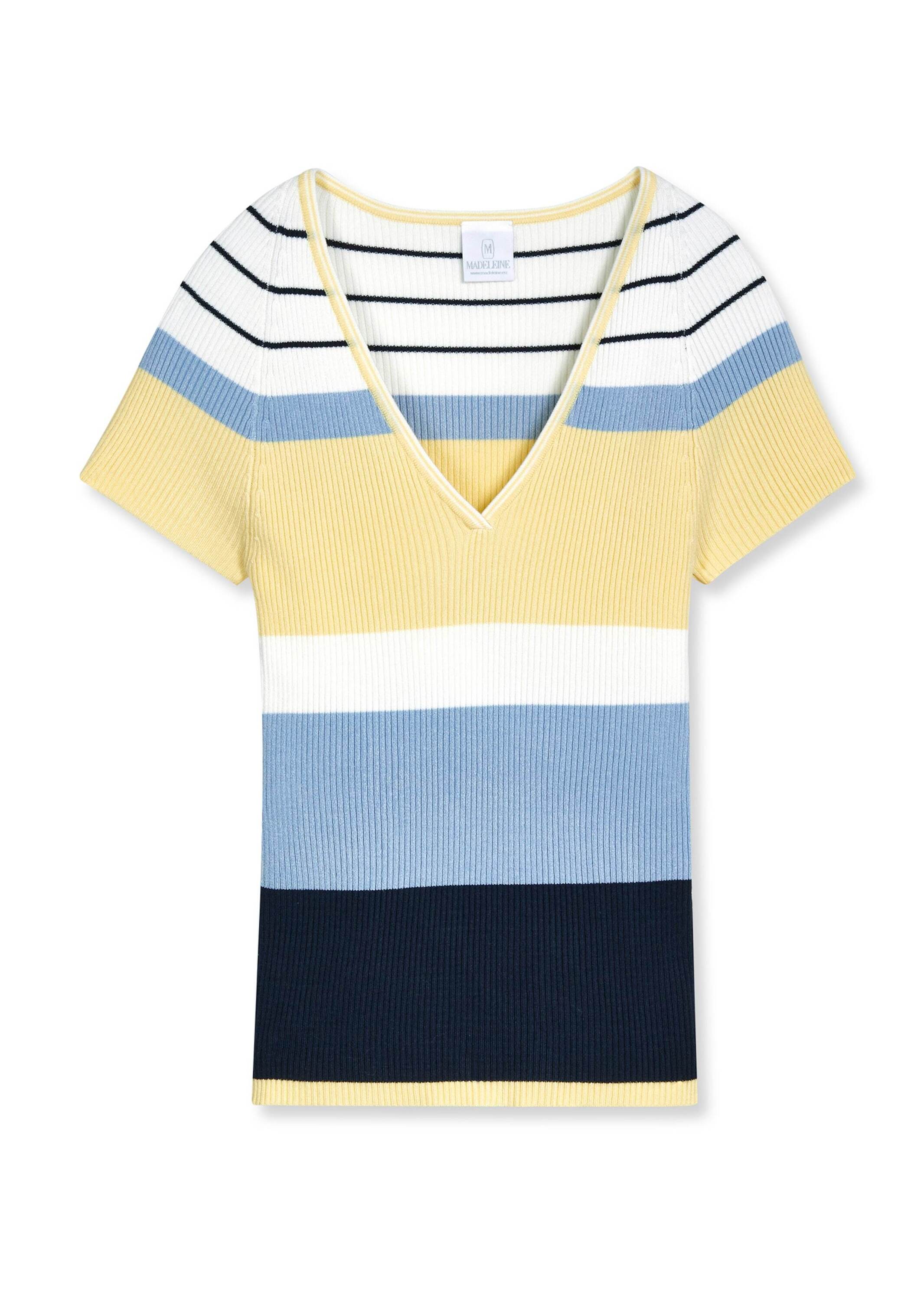 MADELEINE Damen Longpullover "Pullover Streifen-Pullover aus softem Viskose-Mix"wollweiß, multicolor, Gr. 48, Obermaterial: 65% Viskose CV. 35%