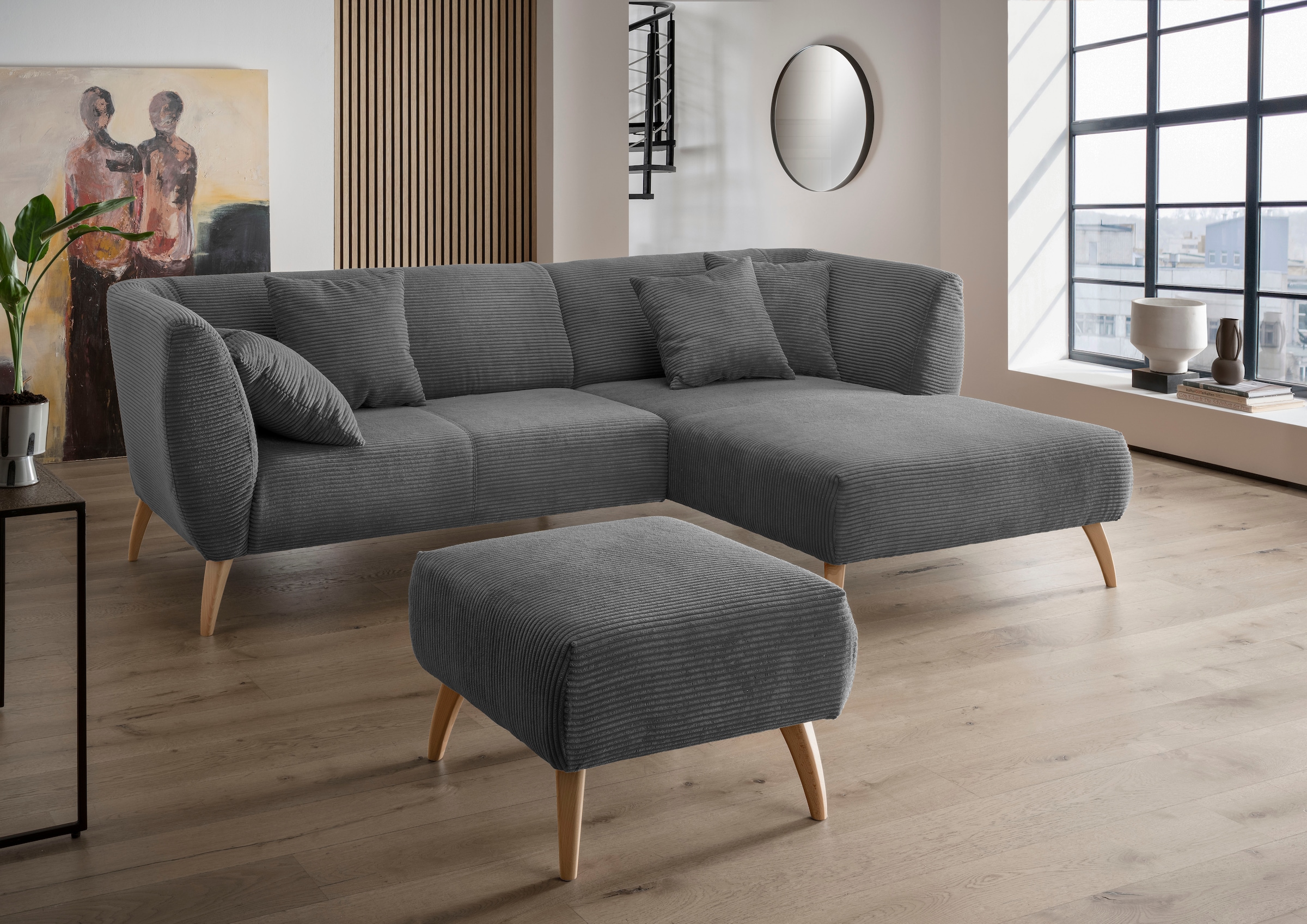 Ecksofa HOME AFFAIRE, B:264cm H:80cm T:160cm, grau, 100% Polyester, Wohnzimmer, Sofas, "Colori Polstermöbel mit zeitlos eleganter Rückenführung.