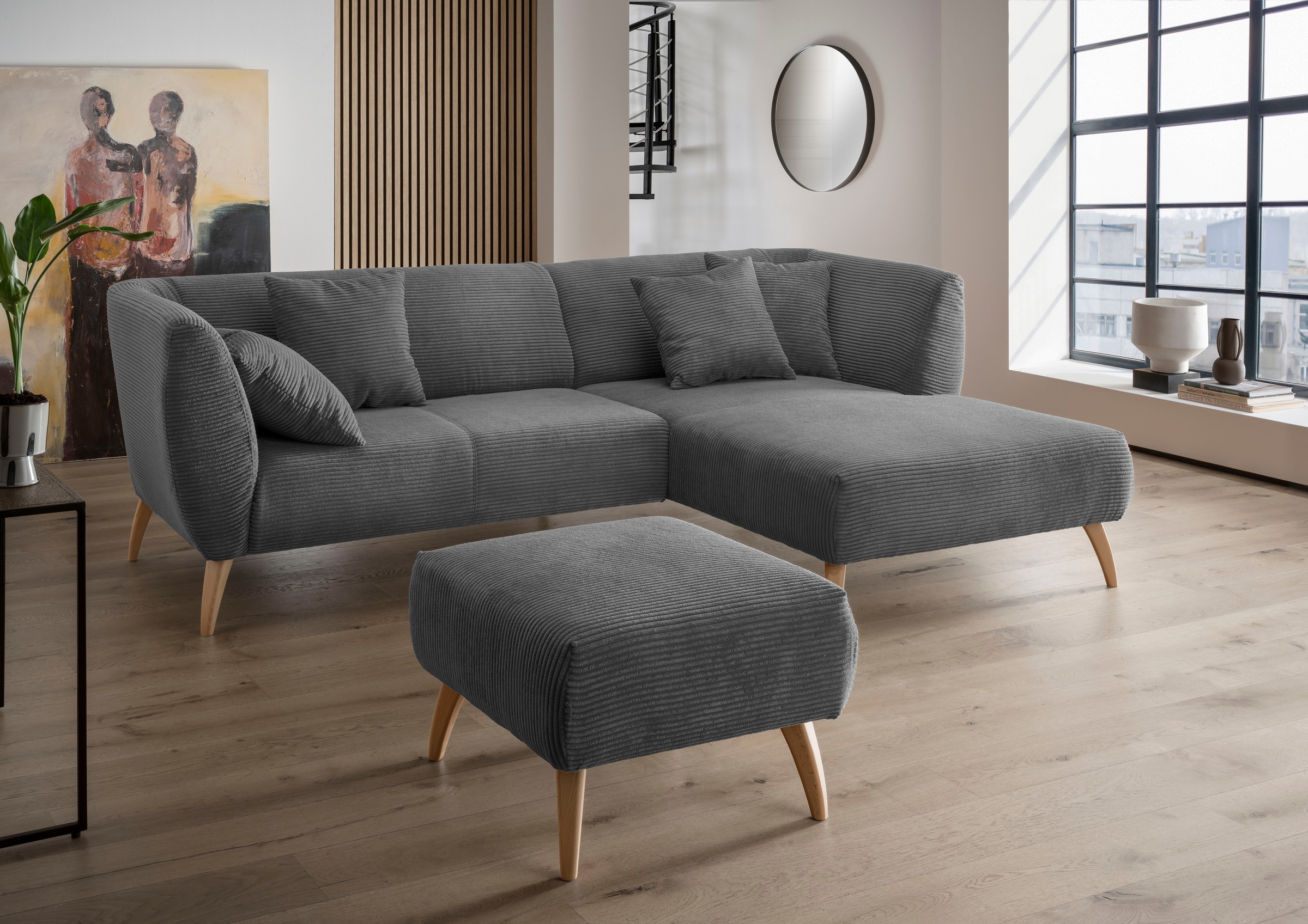 Home affaire Ecksofa "Lazio modern und bequem, schmale Armlehnen, tolle Detailverarbeitung" zwei verschiedene Fußfarben wählbar