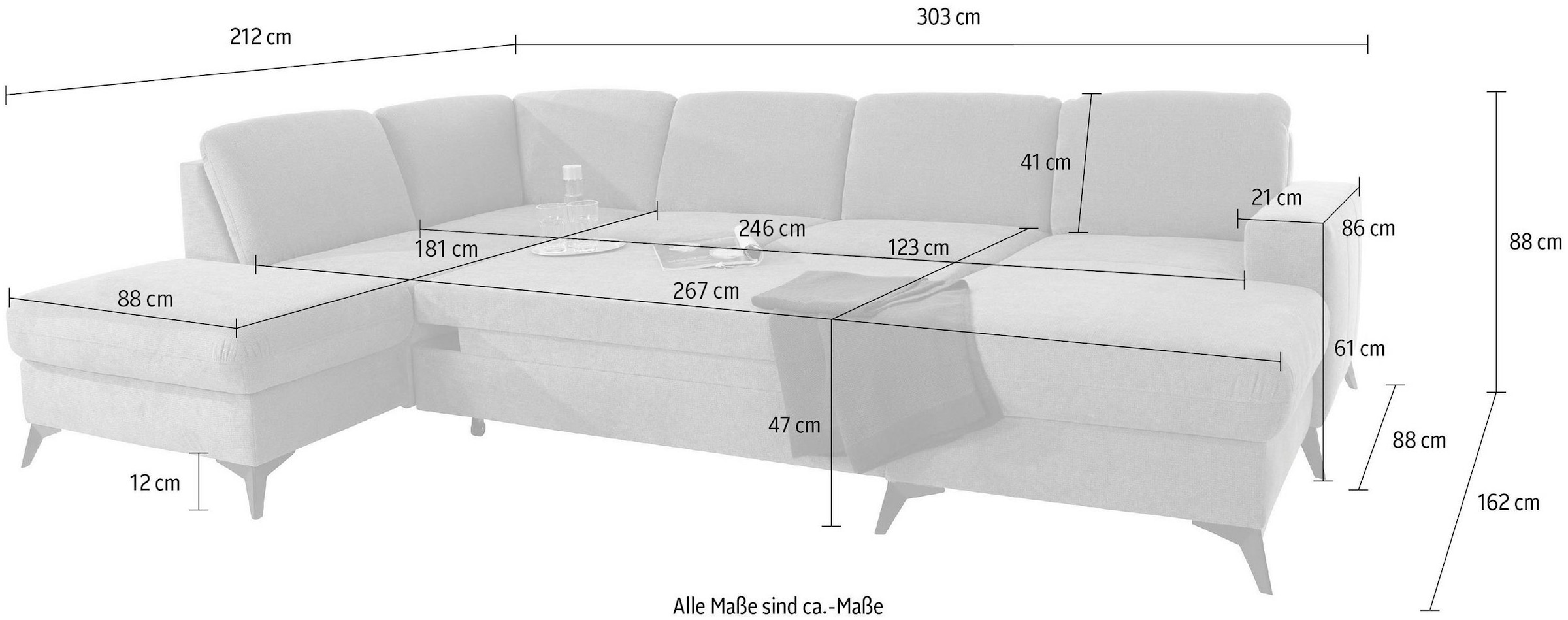 Places of Style Wohnlandschaft »Lolland U-Form«, Wahlweise mit Bettfunktion und Stauraum, auch mit abwischbarem Bezug