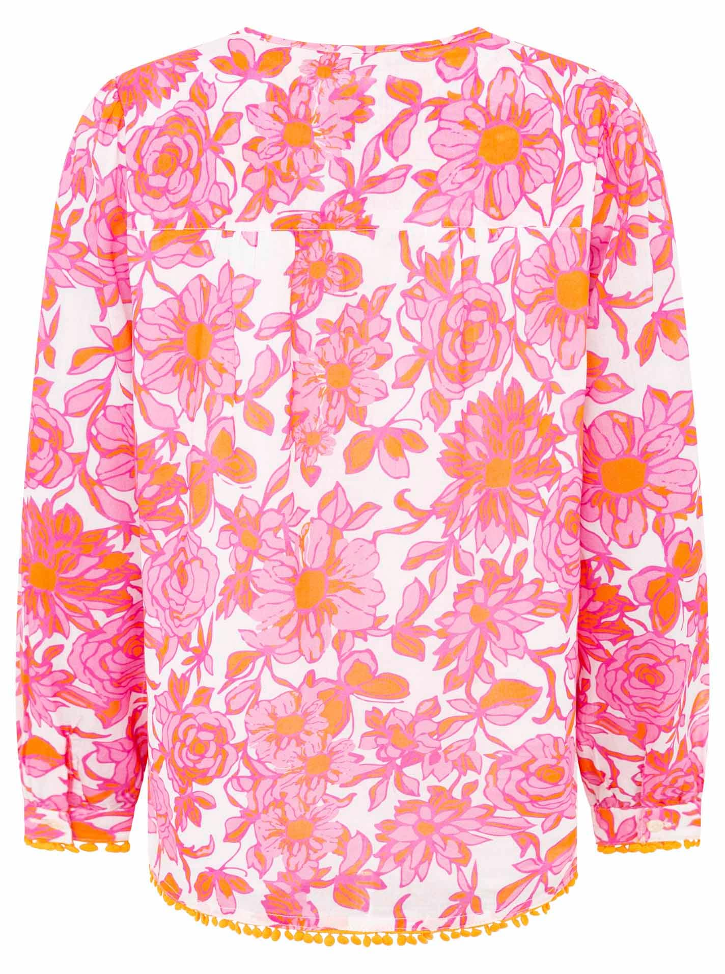 Zwillingsherz Shirtbluse »"Schmetterling"«, mit Blumenmuster, Tasseln und Pom Pom Besatz