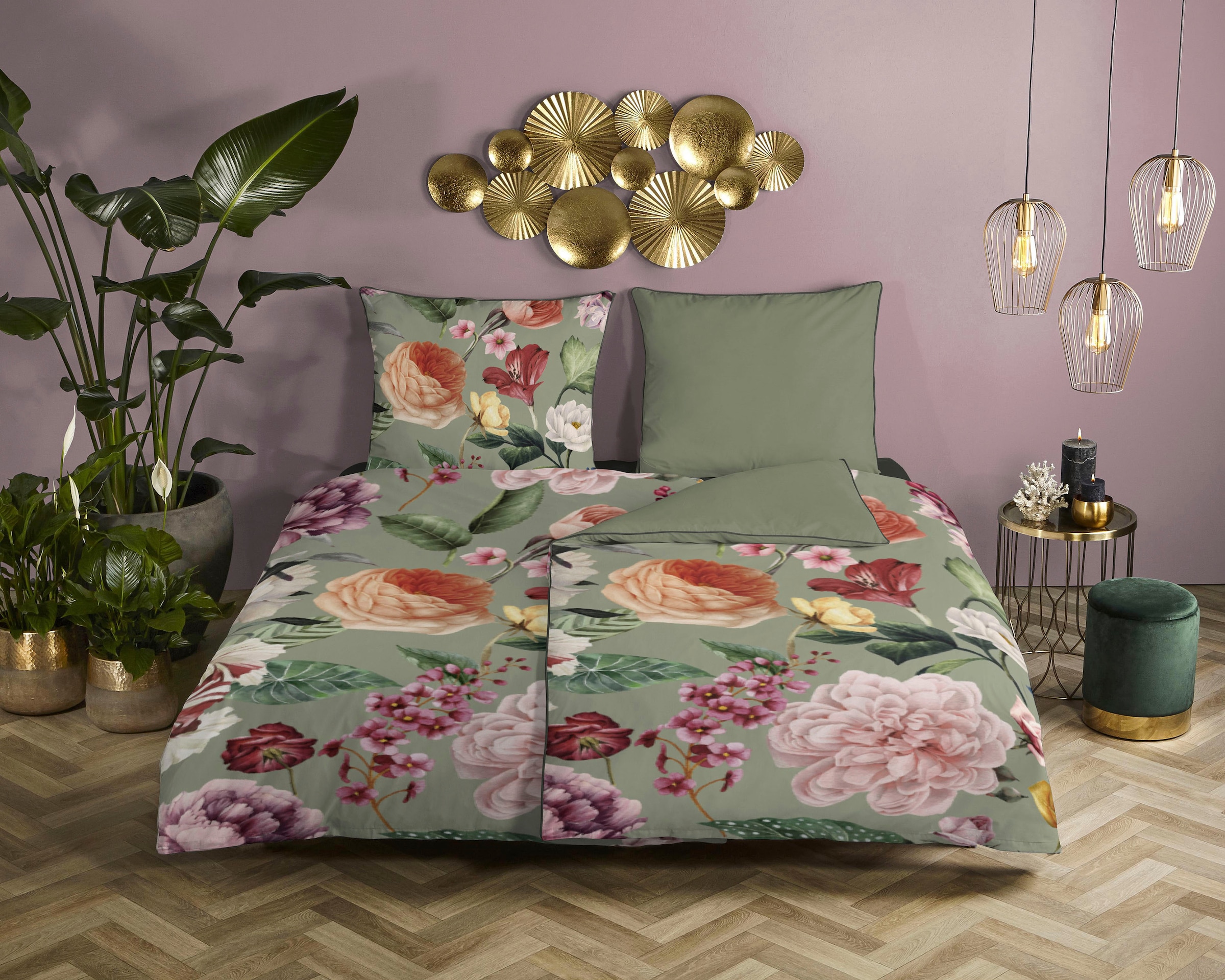 Descanso Wendebettwäsche "Fiori" 2 Stk. tlg. Baumwolle, Satin, 135x200, Bie günstig online kaufen