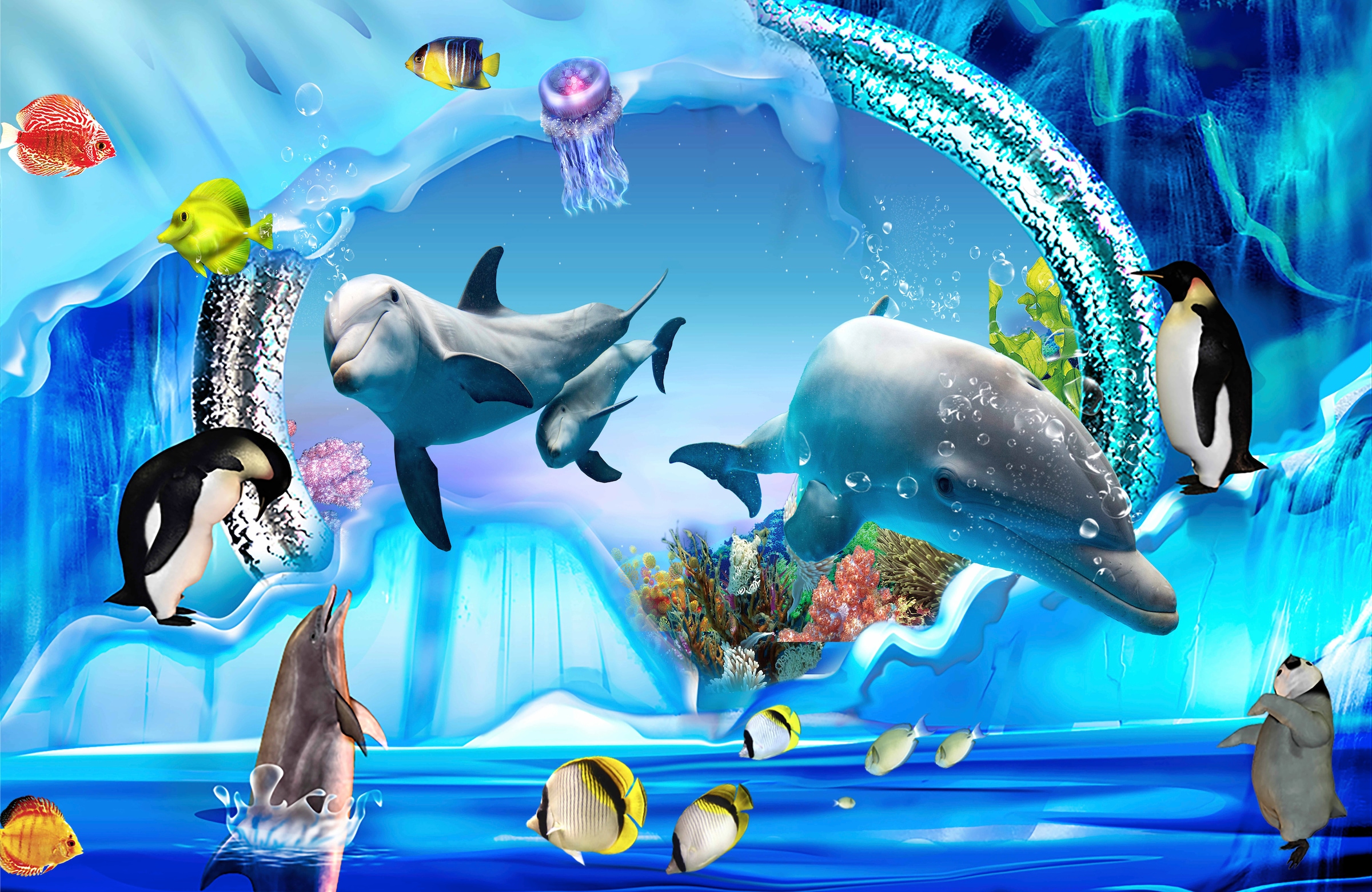 Papermoon Fototapete »3D DESIGN Delfine im Meer«