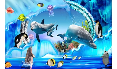 Fototapete »3D DESIGN Delfine im Meer«