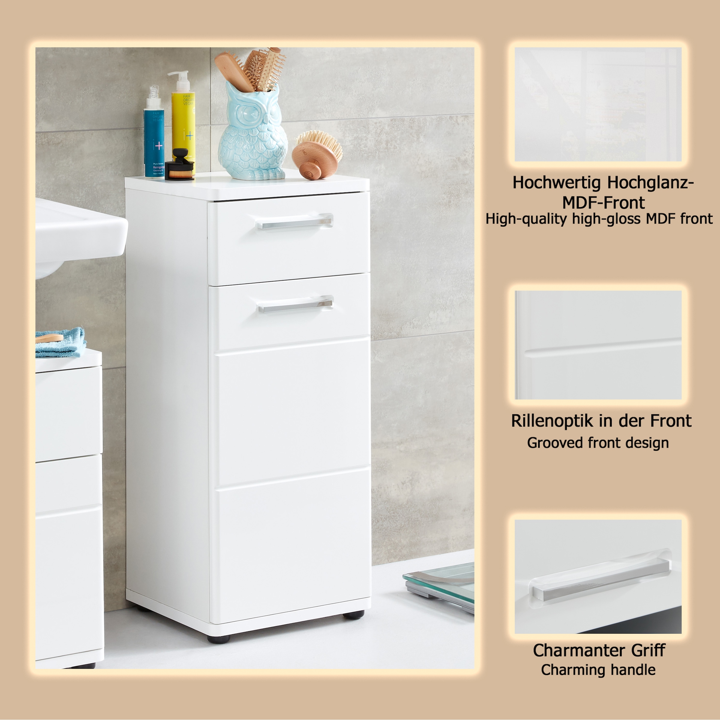 welltime Unterschrank »Mora« Standschrank mit 1 Tür & 1 Schublade - (B/T/H) 37/34/87 cm