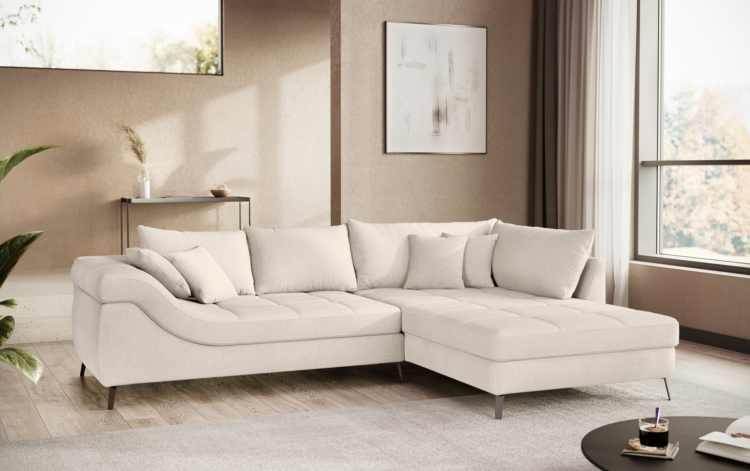 Mr. Couch Ecksofa »Portofino L-Form«, 4 Bezugsqualitäten, 13,5 cm hohe Metall-Profilfüße in matt-schwarz