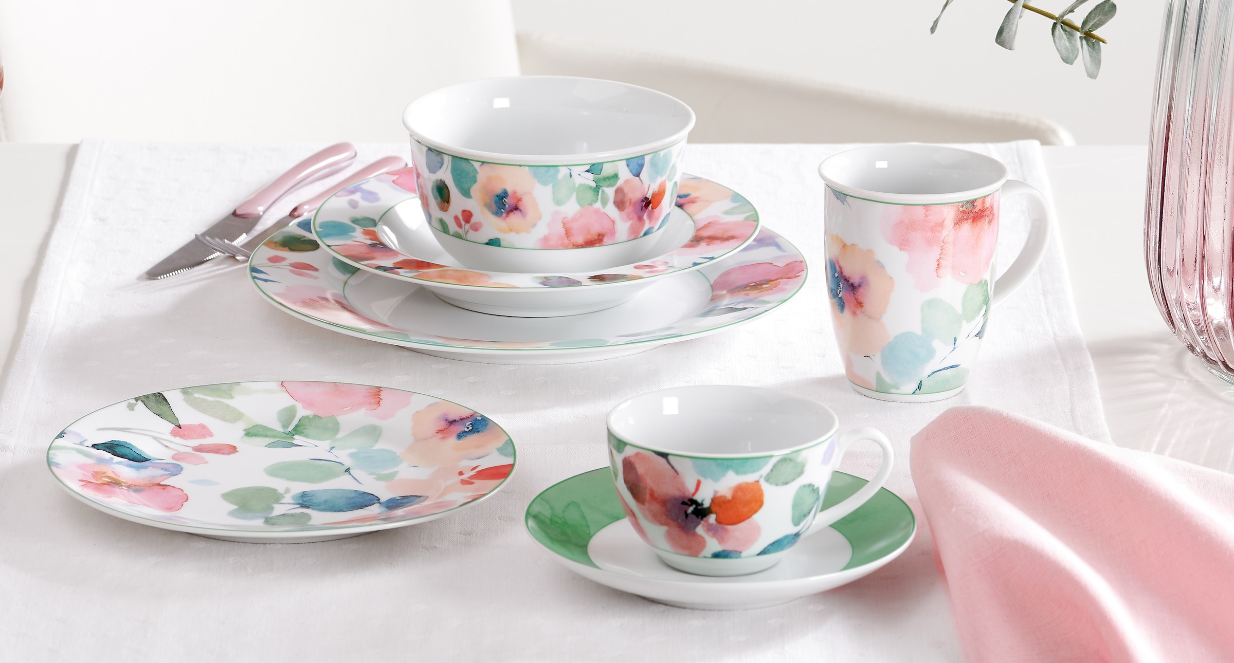 Ritzenhoff & Breker Tafelservice »Teller Set, Geschirr-Set Celine«, (Set, 12 tlg.), Floral-Dekor, 12 Teile, für 6 Personen