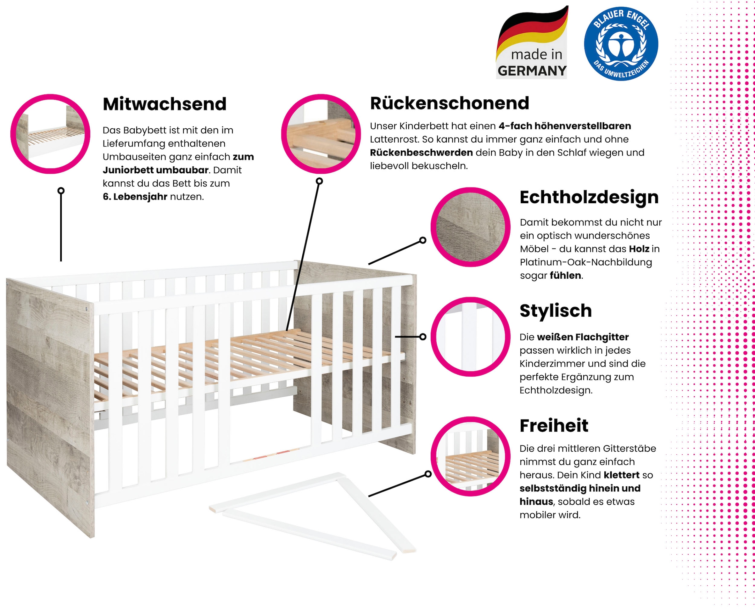 Home affaire Babyzimmer-Komplettset »Henning« Set, inkl. Lattenrost, 5 Stk. tlg. Kleiderschrank, Kinderbett, Wickelkommode, Seiten und Wickelkomm-Regal