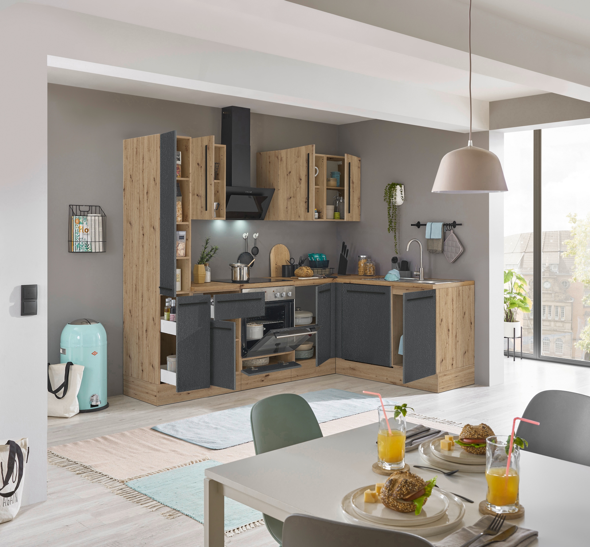 KOCHSTATION Winkelküche »Florida, Stellbreite 250x165 cm« wahlweise mit E-Geräten, mit Softclose für Türen und Schubkästen