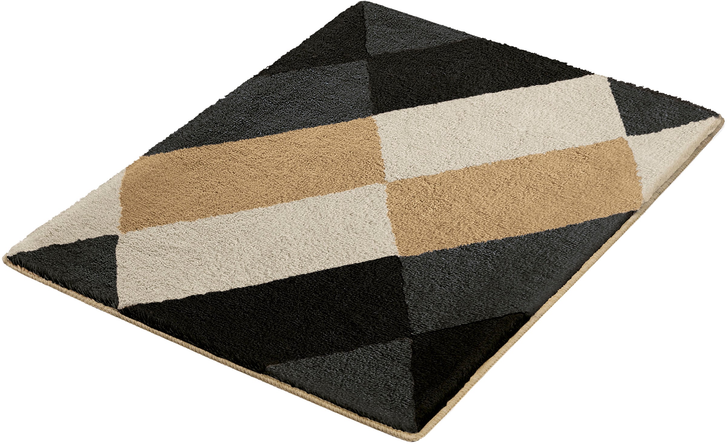 Kleine Wolke Badematte "Ayana, Badvorleger, Badezimmer Teppich" Höhe 15 mm rutschhemmend beschichtet fußbodenheizungsgeeignet Badteppich, modernes Rauten Design, leichter Hoch-Tief Effekt