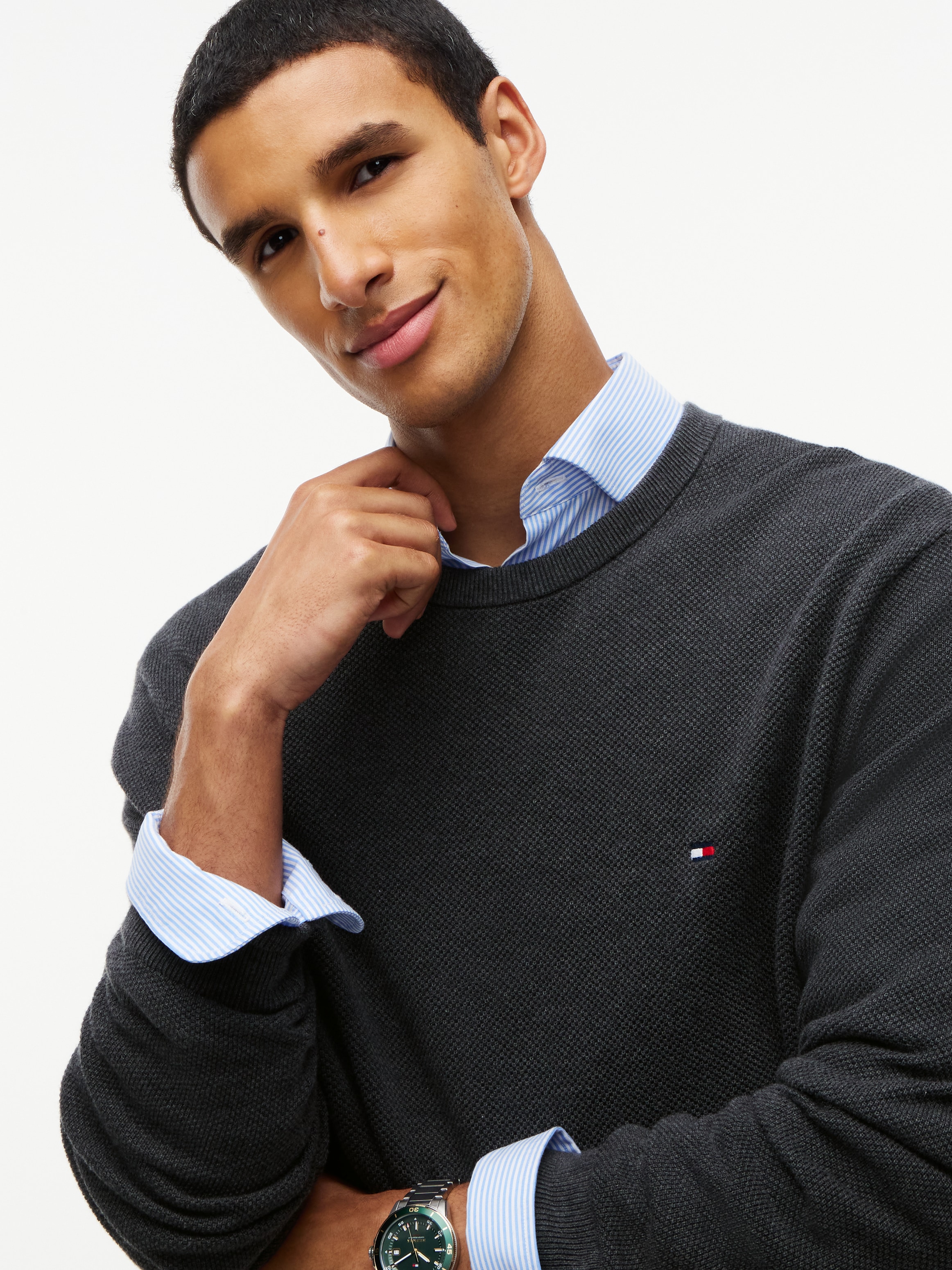 Tommy Hilfiger Rundhalspullover »ESSENTIAL STRUCTURE CREW NECK mit Struktur und Label« unifarben, casual, regular fit, Baumwolle, Rundhals
