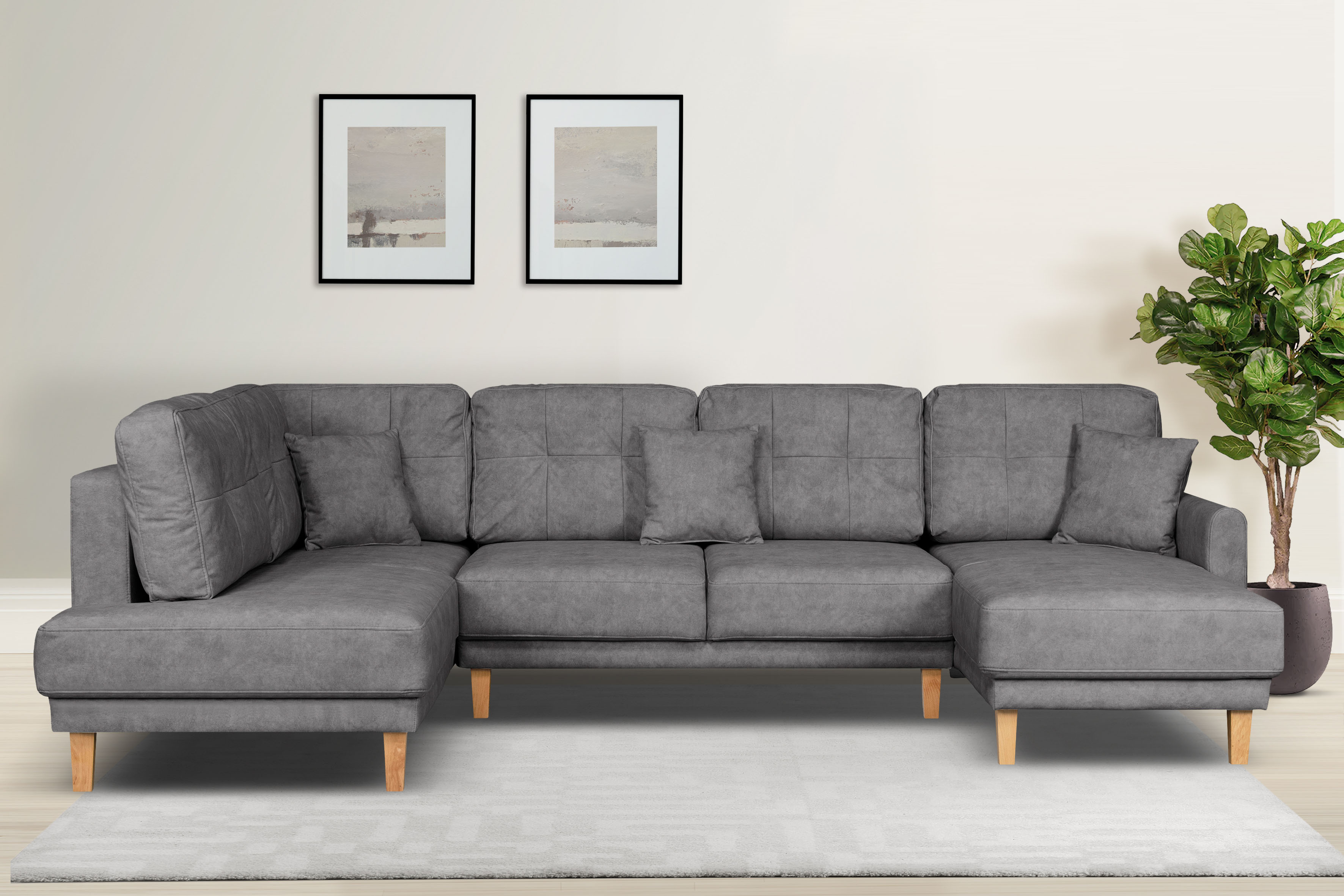 OTTO home Wohnlandschaft "TRIPLO U-Form wahlweise mit Schlaffunktion, B/T/H: 310/192/90 cm" Schlafsofa, auch mit Bettkasten, Steppung im Rückenkissen
