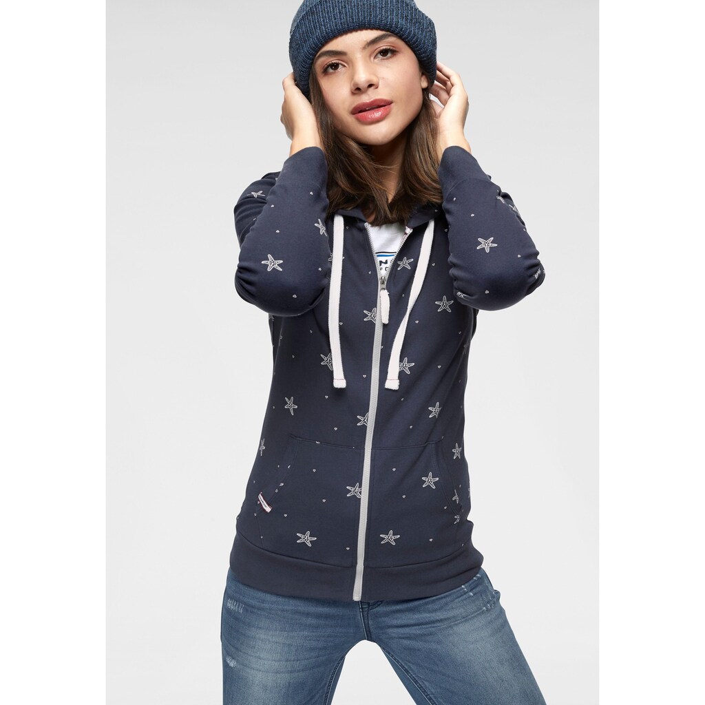 Damenmode Shirts & Sweatshirts KangaROOS Sweatjacke, mit maritimem Seestern Alloverprint marine Damenmode Shirts & Sweatshirts KangaROOS Sweatjacke, mit maritimem Seestern Alloverprint marine