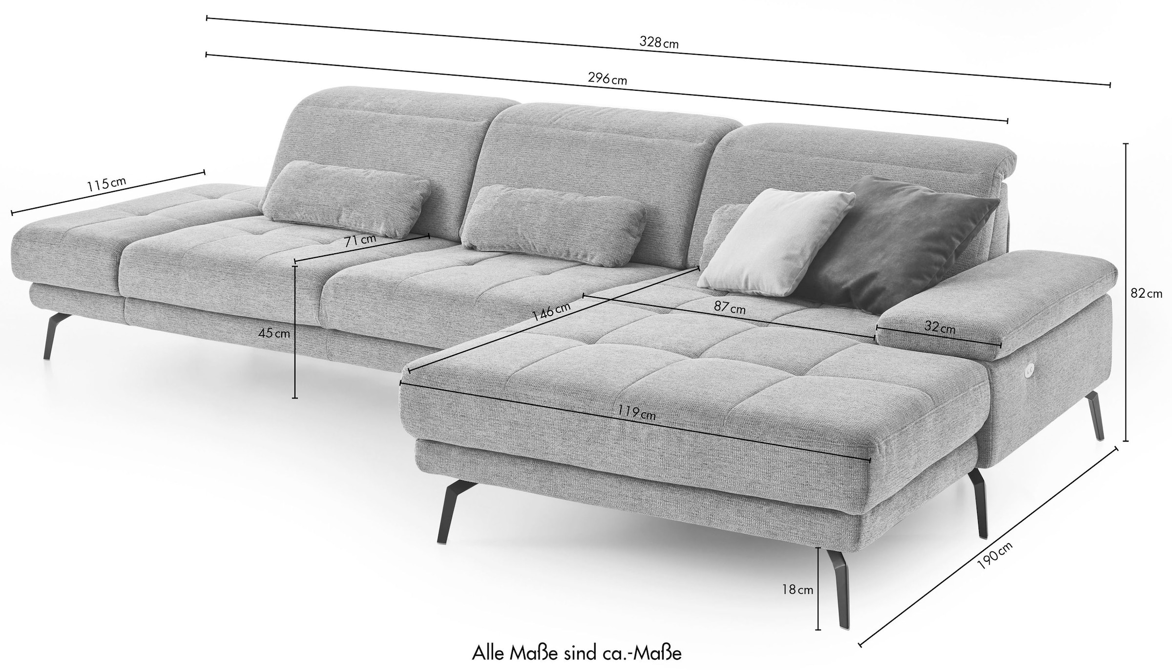 Die PlanBar Ecksofa »MP-IN20126 L-Form«, mit Kopfteilverstellung, optional Sitztiefen- & Armteilverstellung