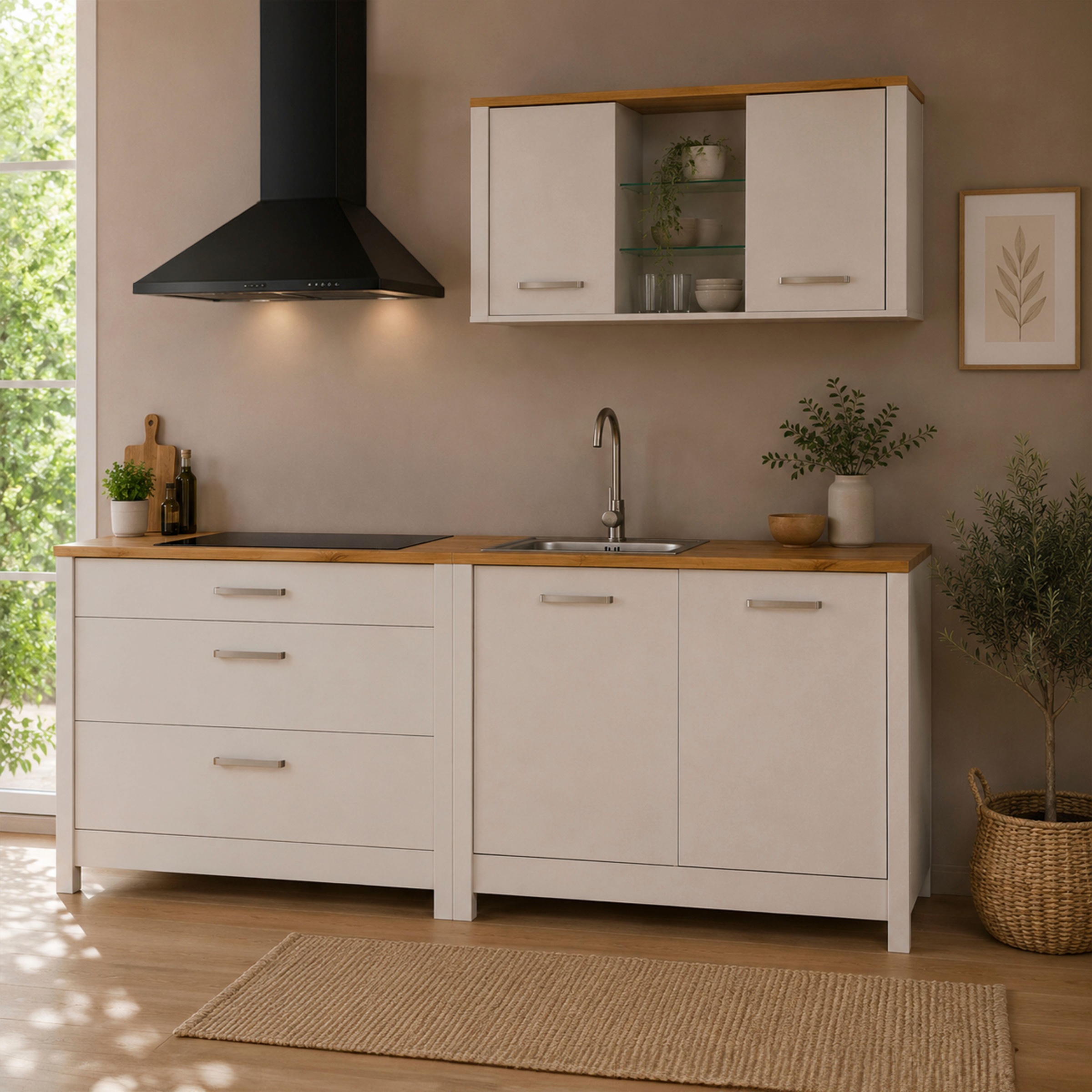 Inter Link Küchenzeile »Pienza, Einbauküche, Küchenblock, Küchenmodul, Kompaktküche« Ohne E-Geräte, für Spüle/Spülmaschine, Kochfeld, B: 230 cm