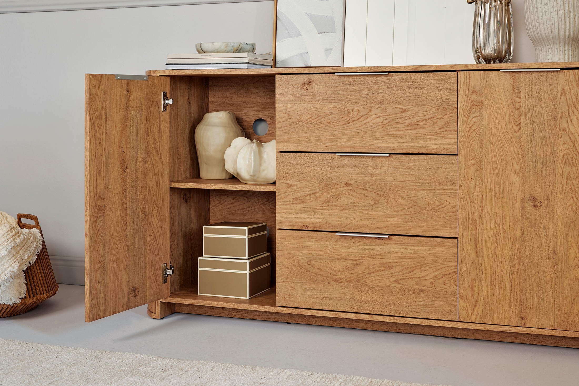 Jahnke Sideboard »MOON SB 160«, (1 St.), Sideboard, 2 Türen & 3 Schubladen, abgerundet, Breite ca. 160 cm