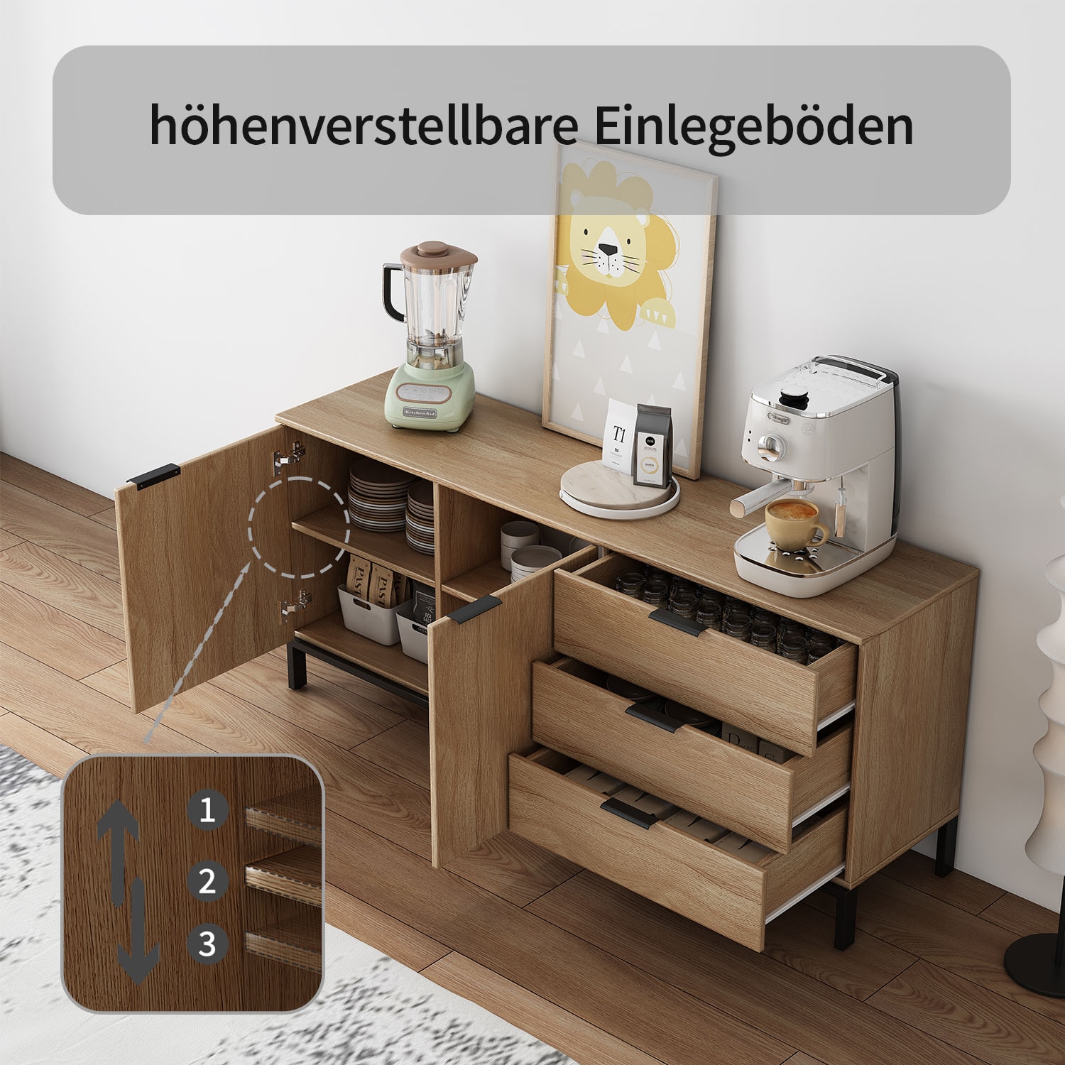 OTTO home Sideboard »Jorinde« Melaminoberfläche, flexibler Stauraum und robustes Metallgestell