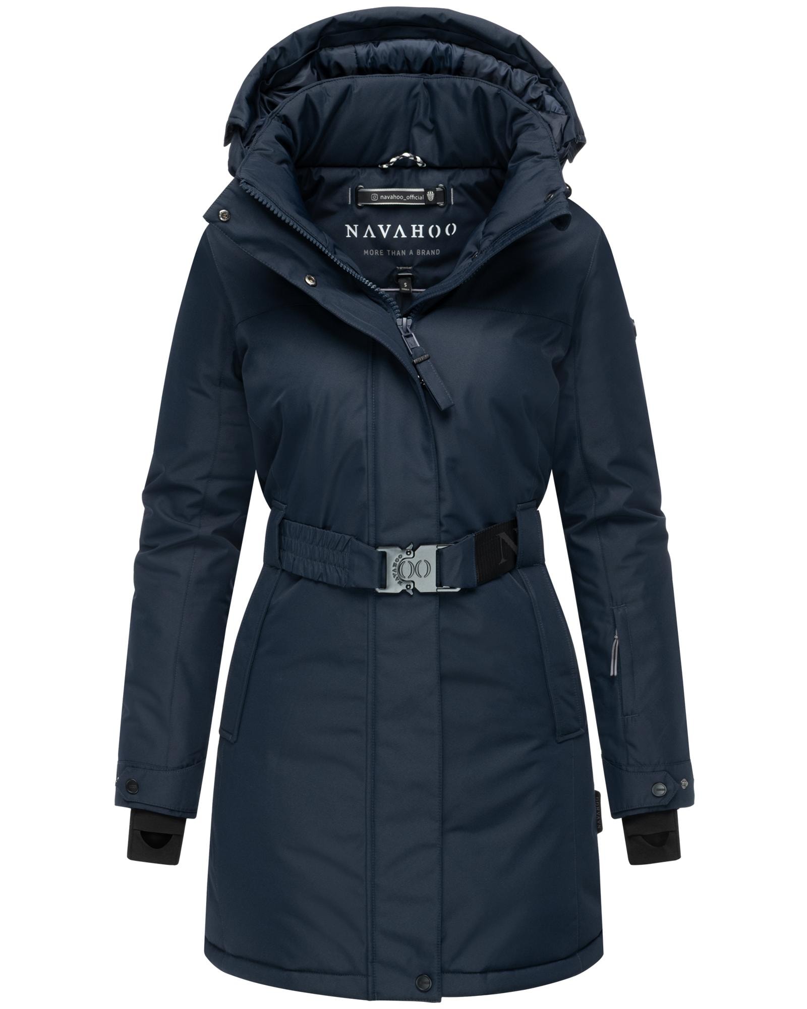 Navahoo Wintermantel »Frostkuss 14«, Warmer Damen Mantel mit abnehmbarer Kapuze und Taillengürtel