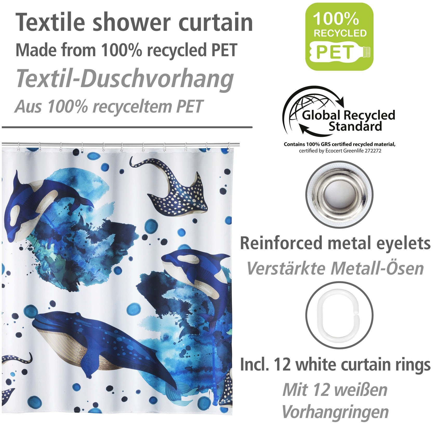 WENKO Duschvorhang "Aquaris" Breite 180 cm Höhe 200 cm günstig online kaufen