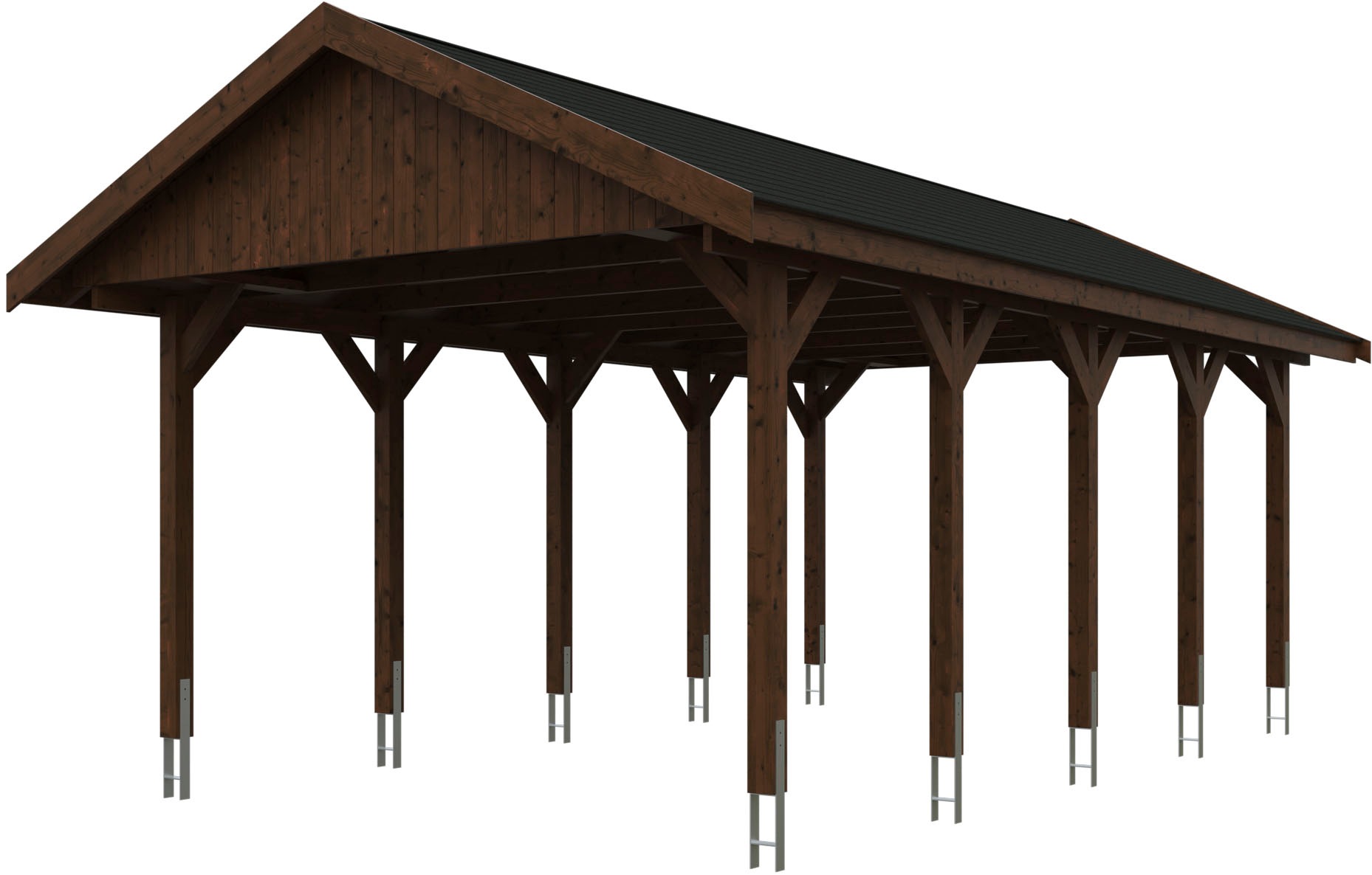 Einzelcarport »Wallgau«, Nadelholz, 340 cm, Nussbaum, 430x750cm, schwarze Schindeln