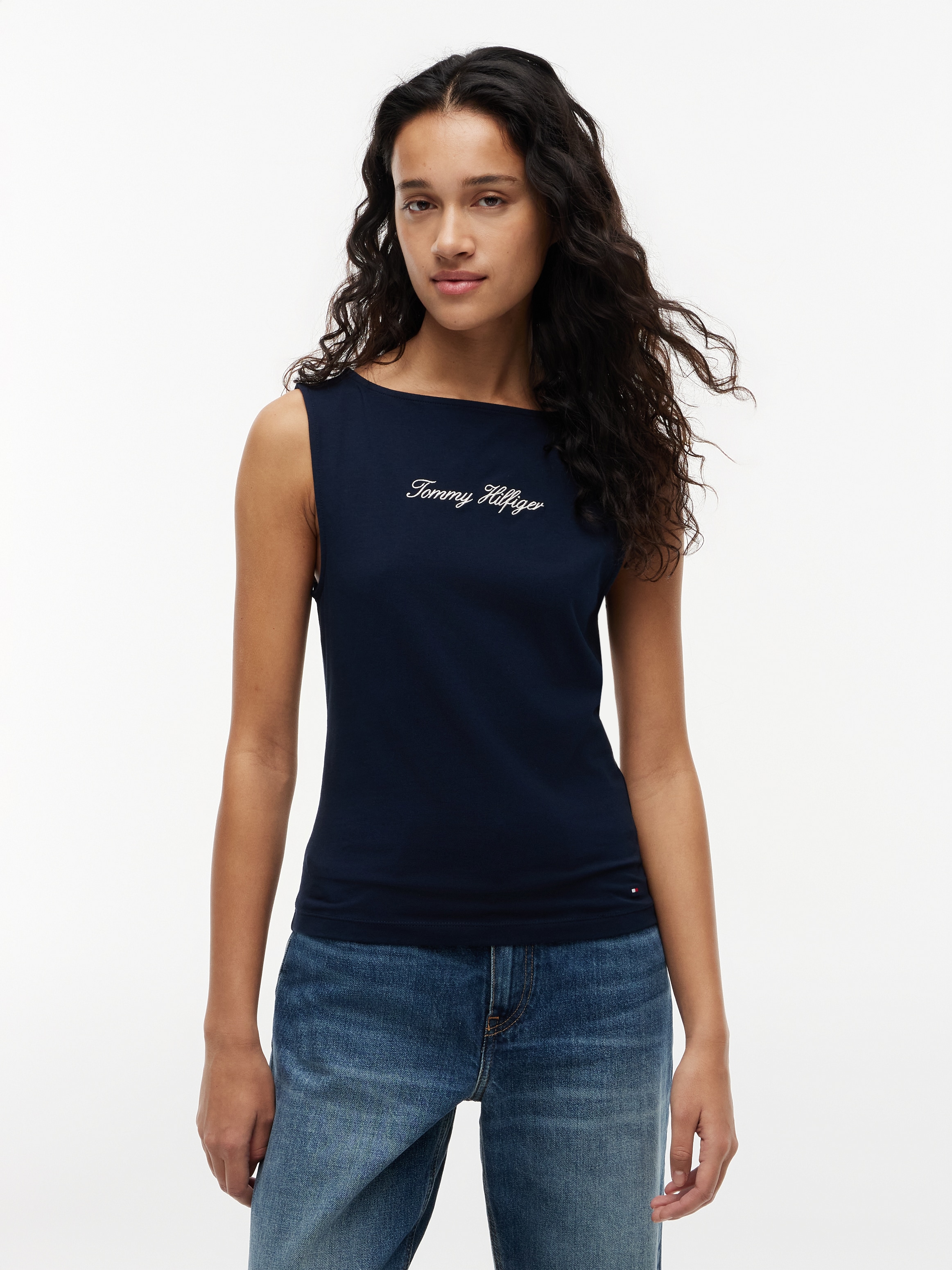 Tommy Hilfiger "CLASSIC SCRIPT BOAT-NK TOP" Baumwollmischung, U-Boot Ausschnitt