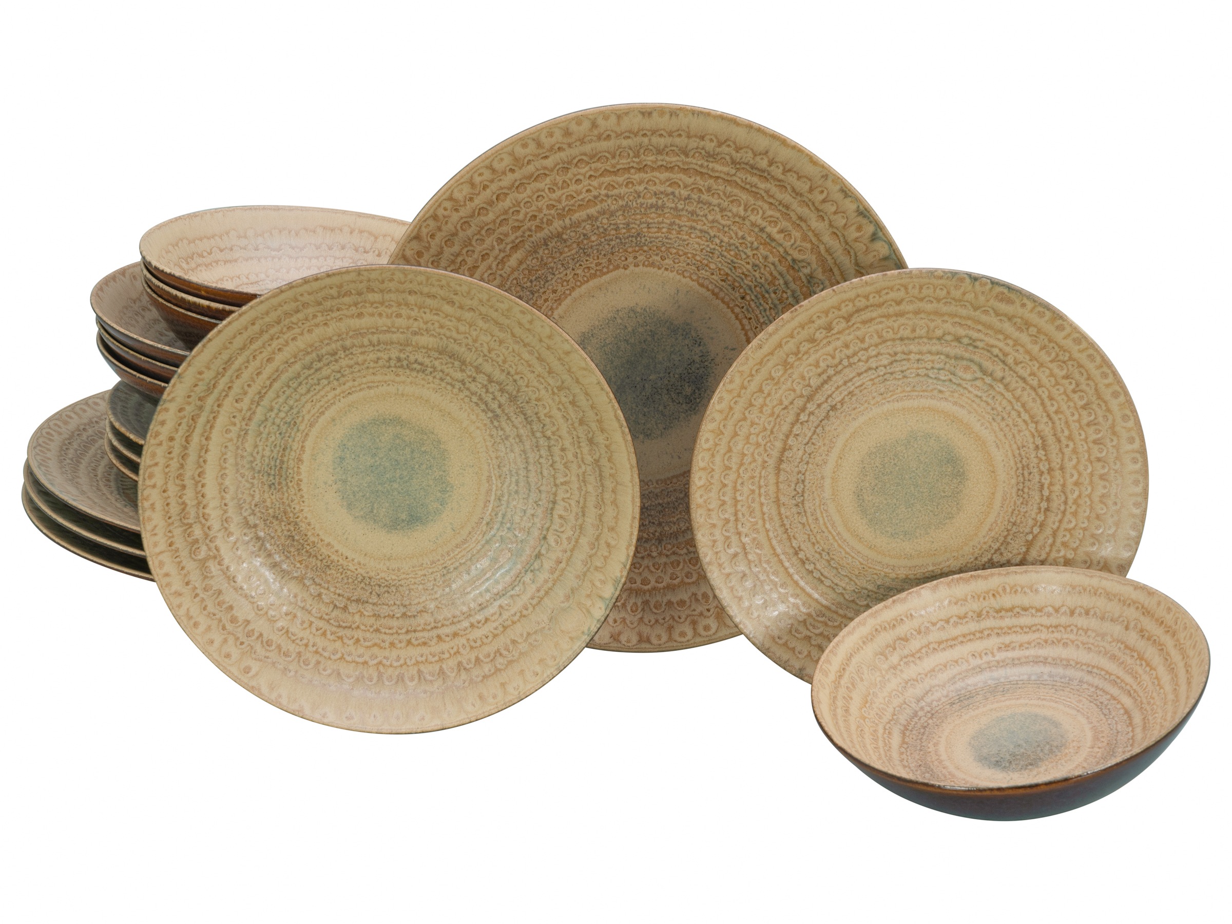 CREATABLE Teller-Set "Neapel, Tellerset 16-tlg.", 16sand, Geschirr-Sets, Edles Tellerset, Vulkanoptik