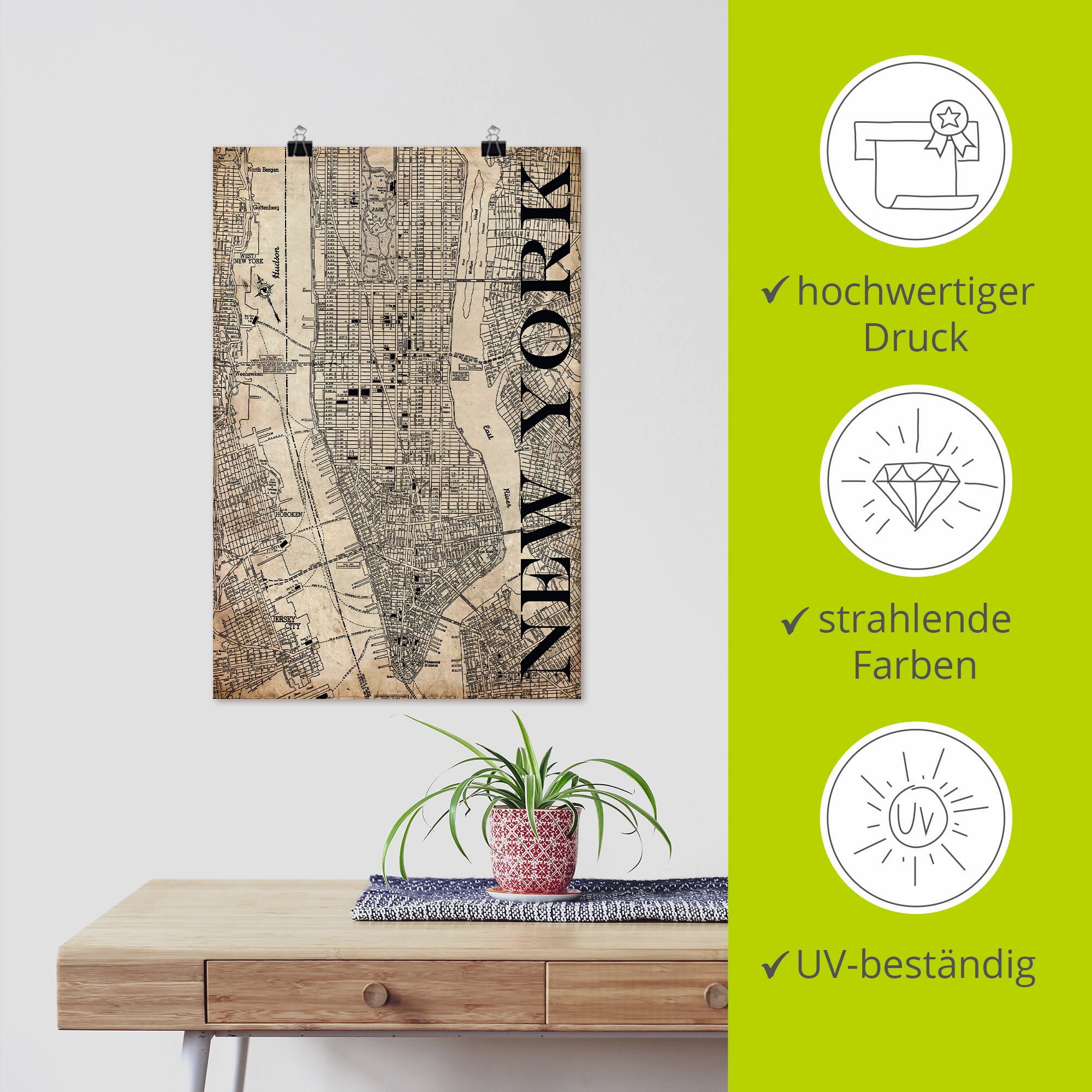 Artland Wandbild »New York Karte Straßen Karte Grunge« Amerika 1 Stk. tlg. als Leinwandbild, Poster in verschied. Größen