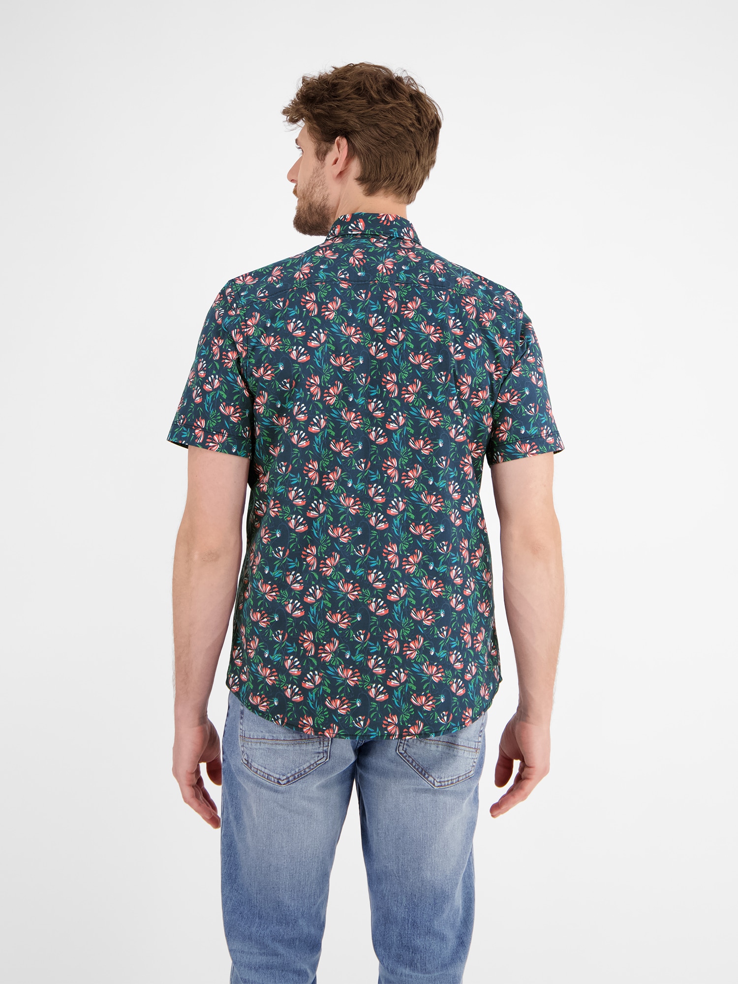 LERROS Kurzarmhemd »LERROS Herren Poplin-Stretchhemd, floral gemustert«