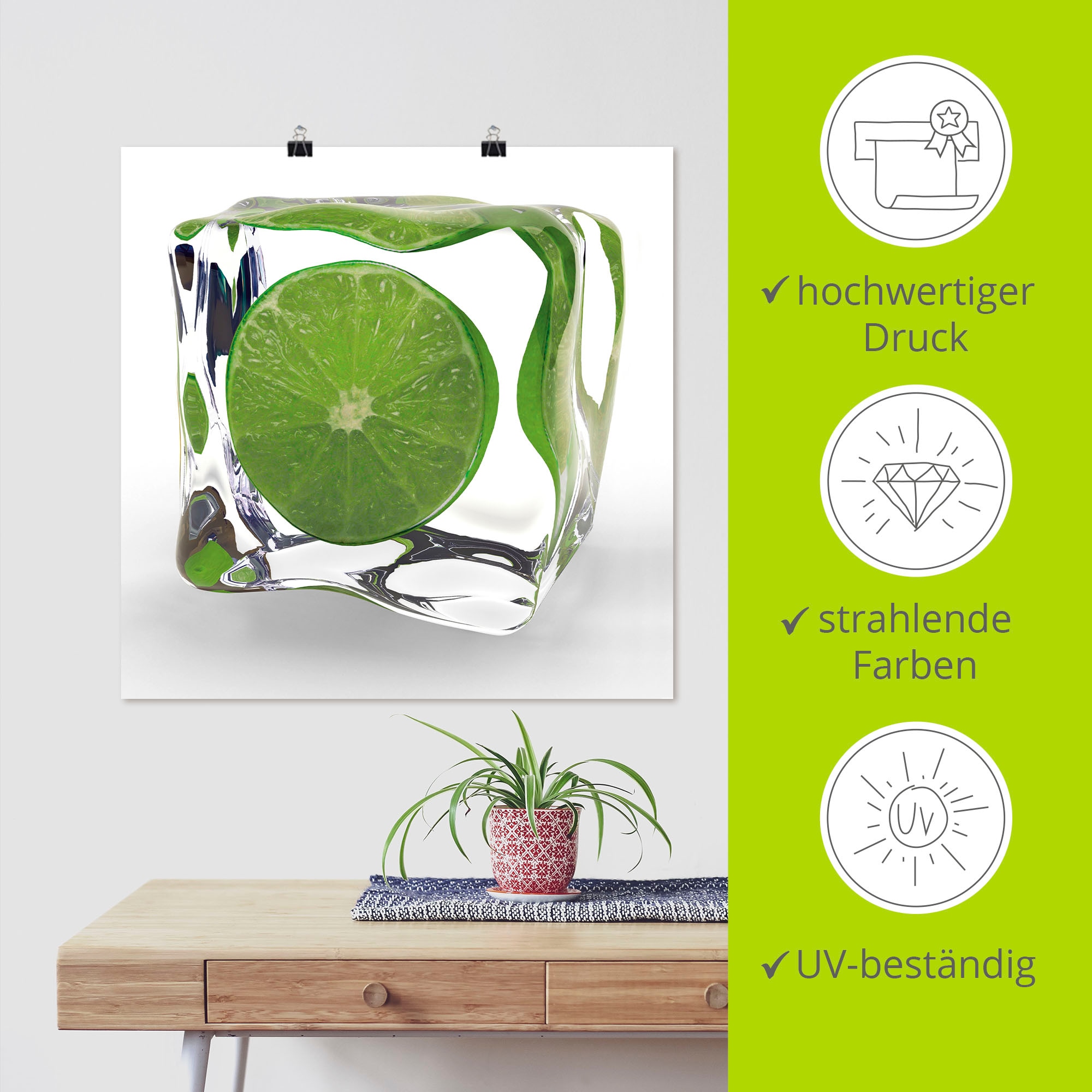 Artland Wandbild »Limette im Eiswürfel«, Lebensmittel, (1 St.), als Poster in verschied. Größen