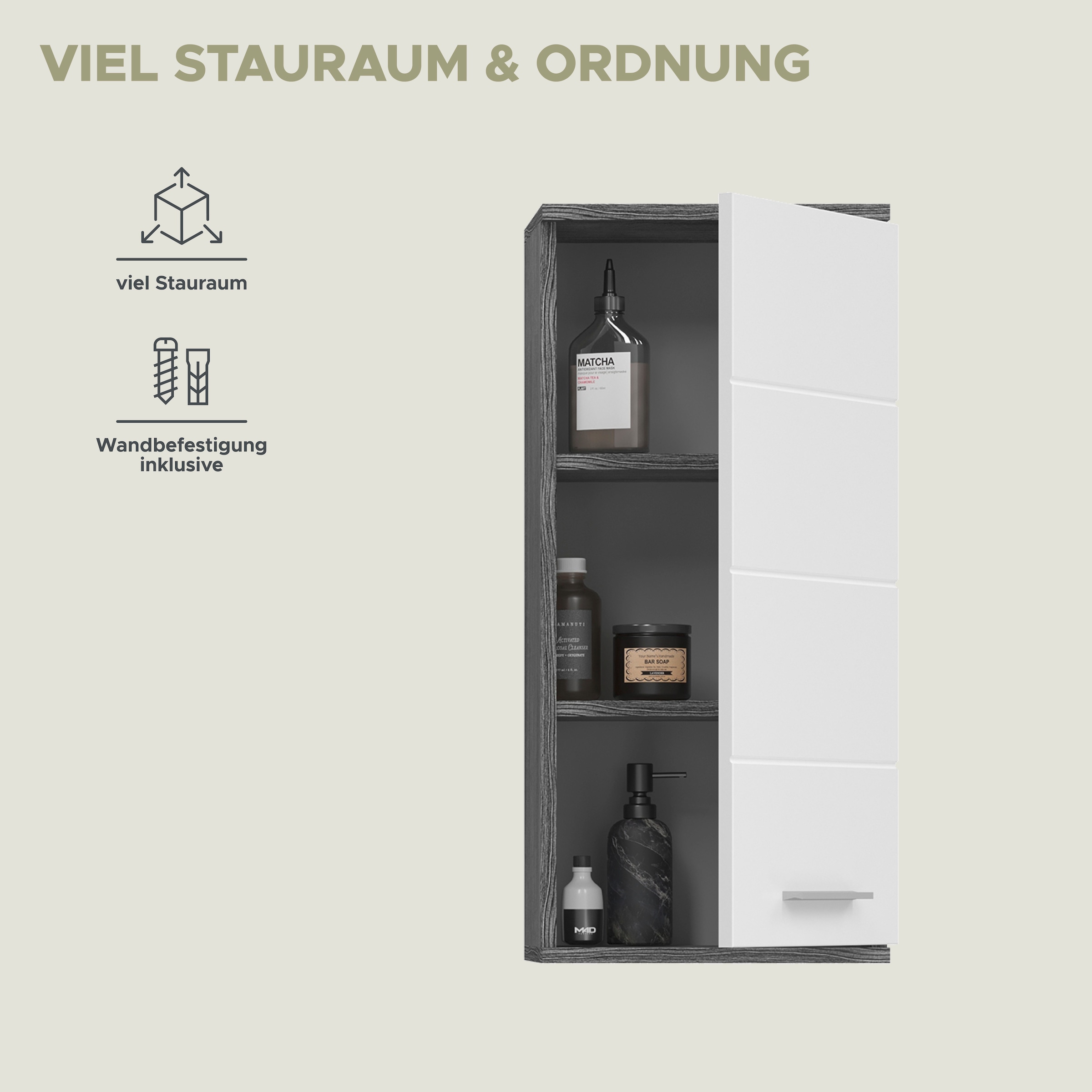 welltime Hängeschrank »LUCCA, TOPSELLER!, Breite 35cm, 1 Tür (TA wechselbar), 2 Einlegeböden«, Badmöbel, Badschrank, Schrank, Wandschrank, Bad, Badezimmer